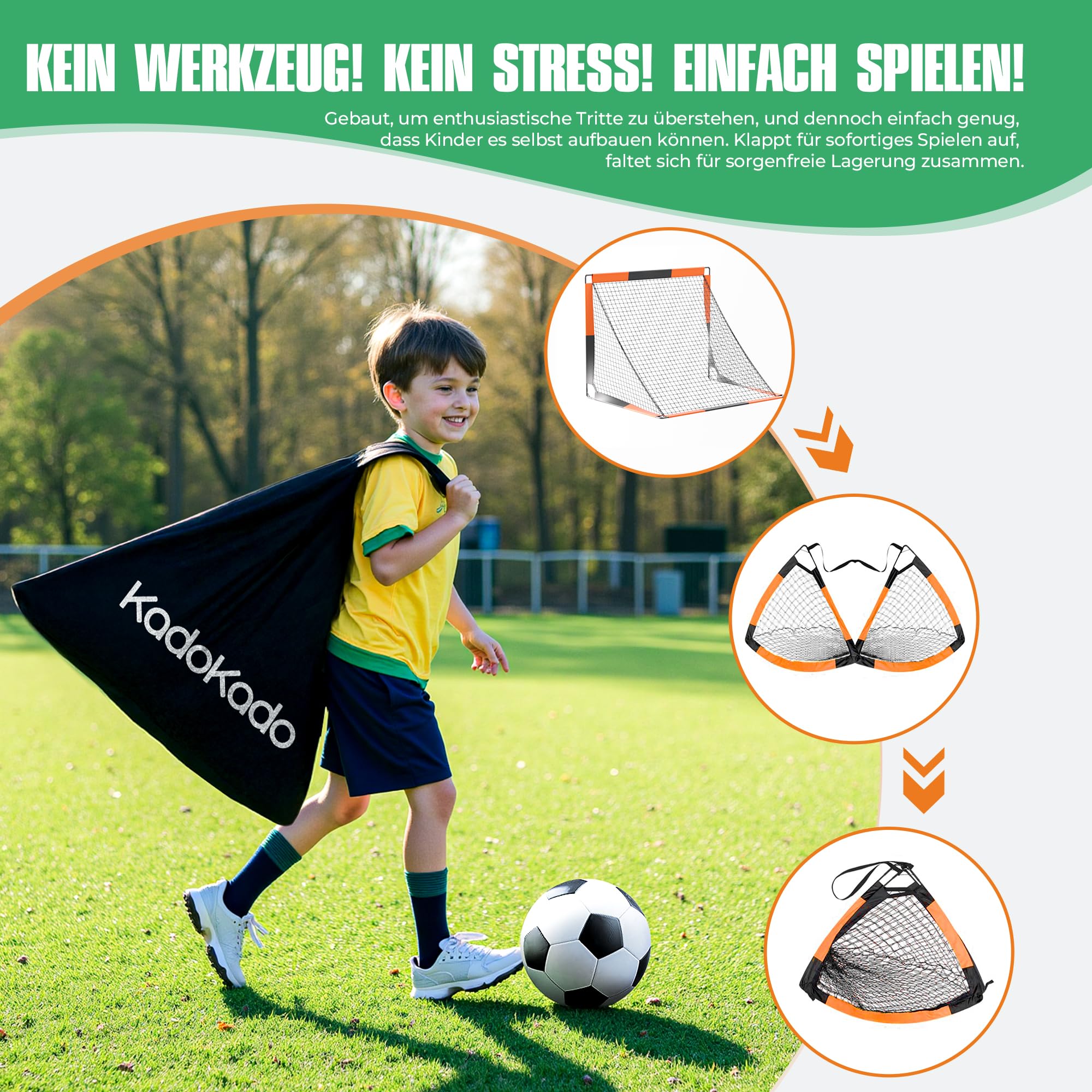 Fußballtore Kinder 120x90cm mit Tragetaschen, Fussballtore für Garten Outdoor, Pop-Up Tore mit Fiberglasstangen