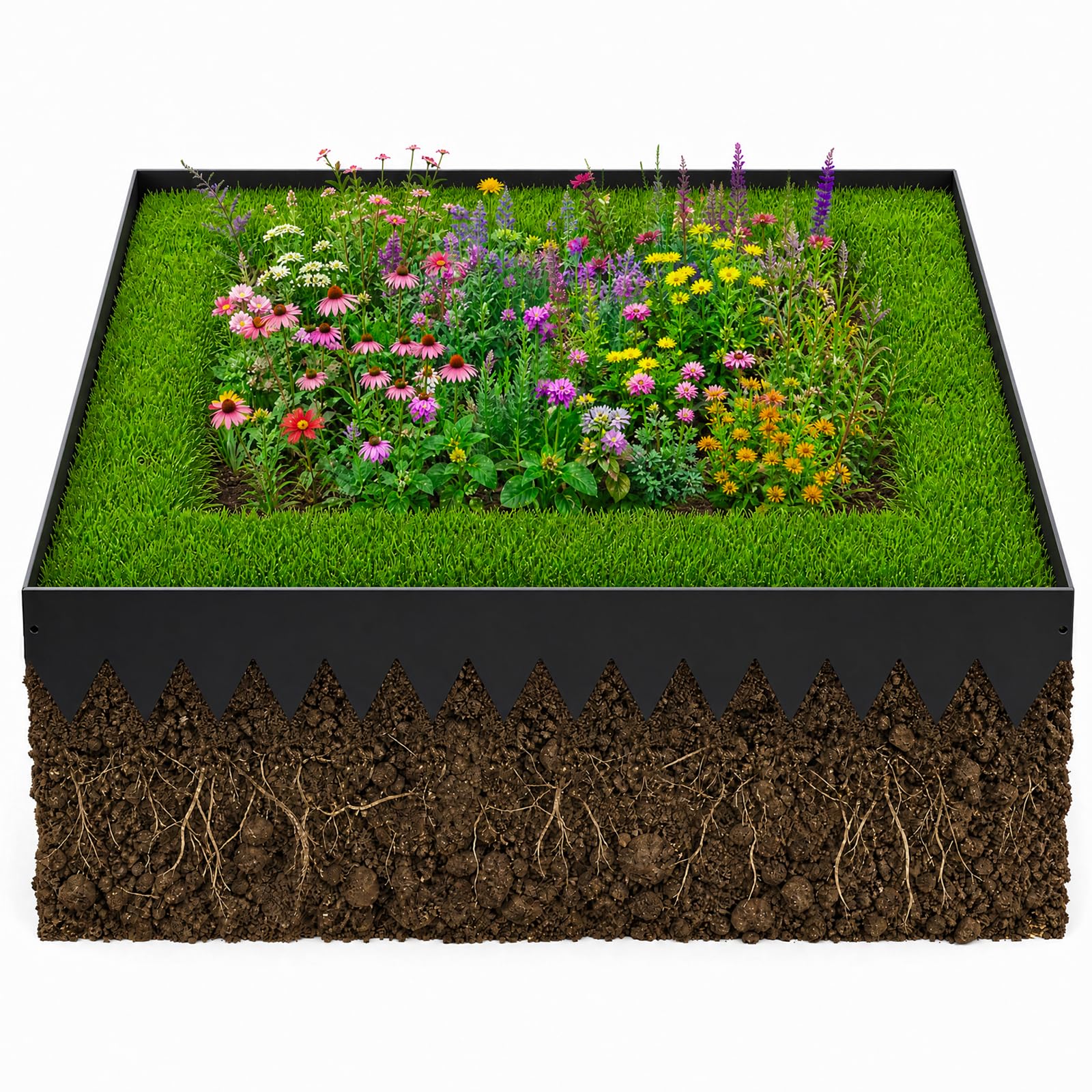 Lot de 6 Bordures de Pelouse Acier Noir 100x15 cm 6m 7 Clips