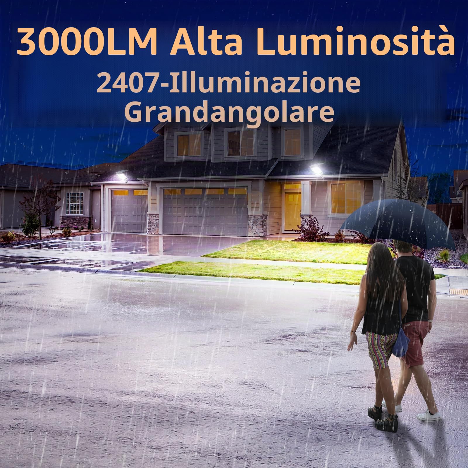 INTELAMP Lampade solari per esterni con sensore di movimento e telecomando, 12500mAh 3000LM, lampade solari per esterni per illuminazione di terrazza, garage, strade, IP65 impermeabile