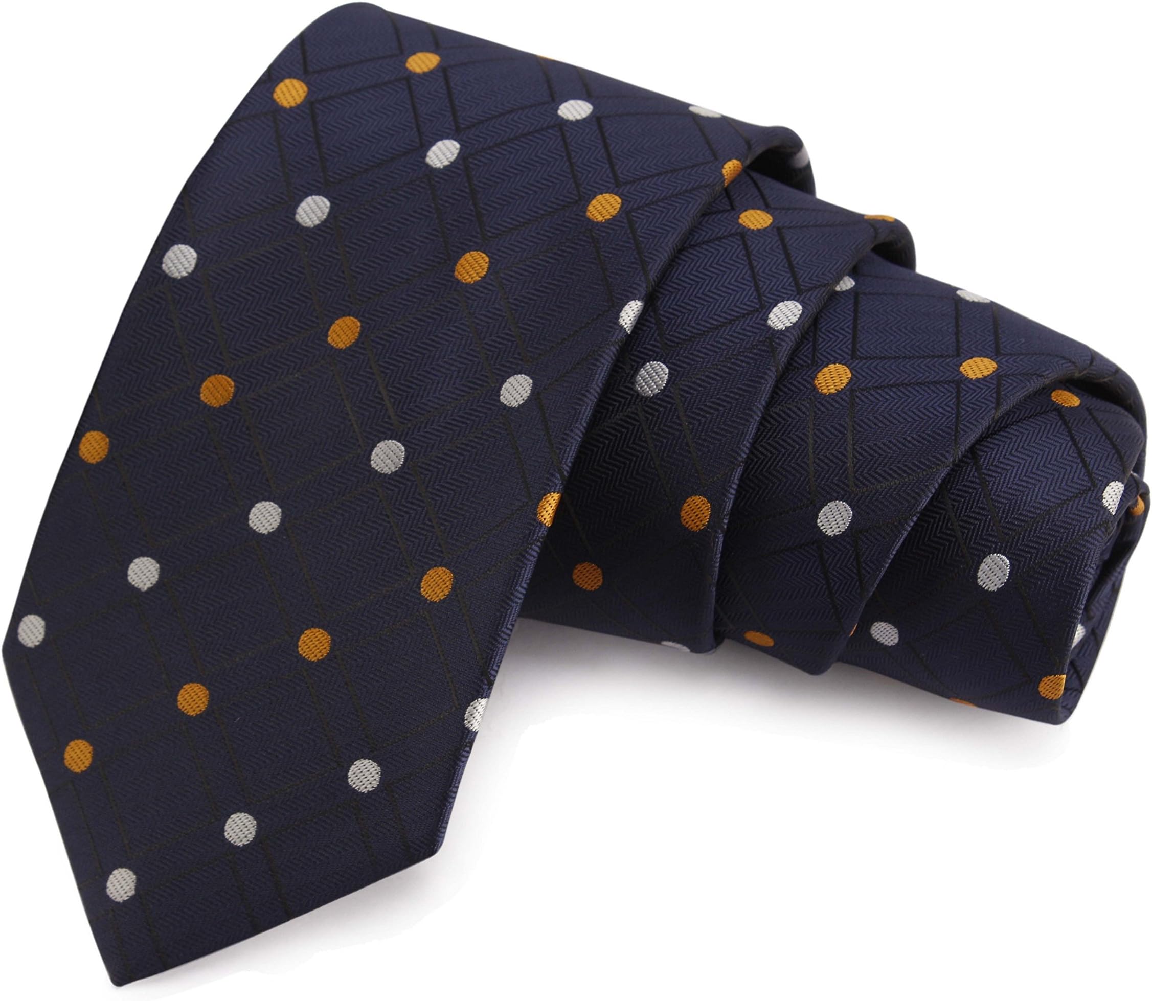 PELUCHEDotted Navy Blue & Yellow Colored Microfiber Necktie for Men