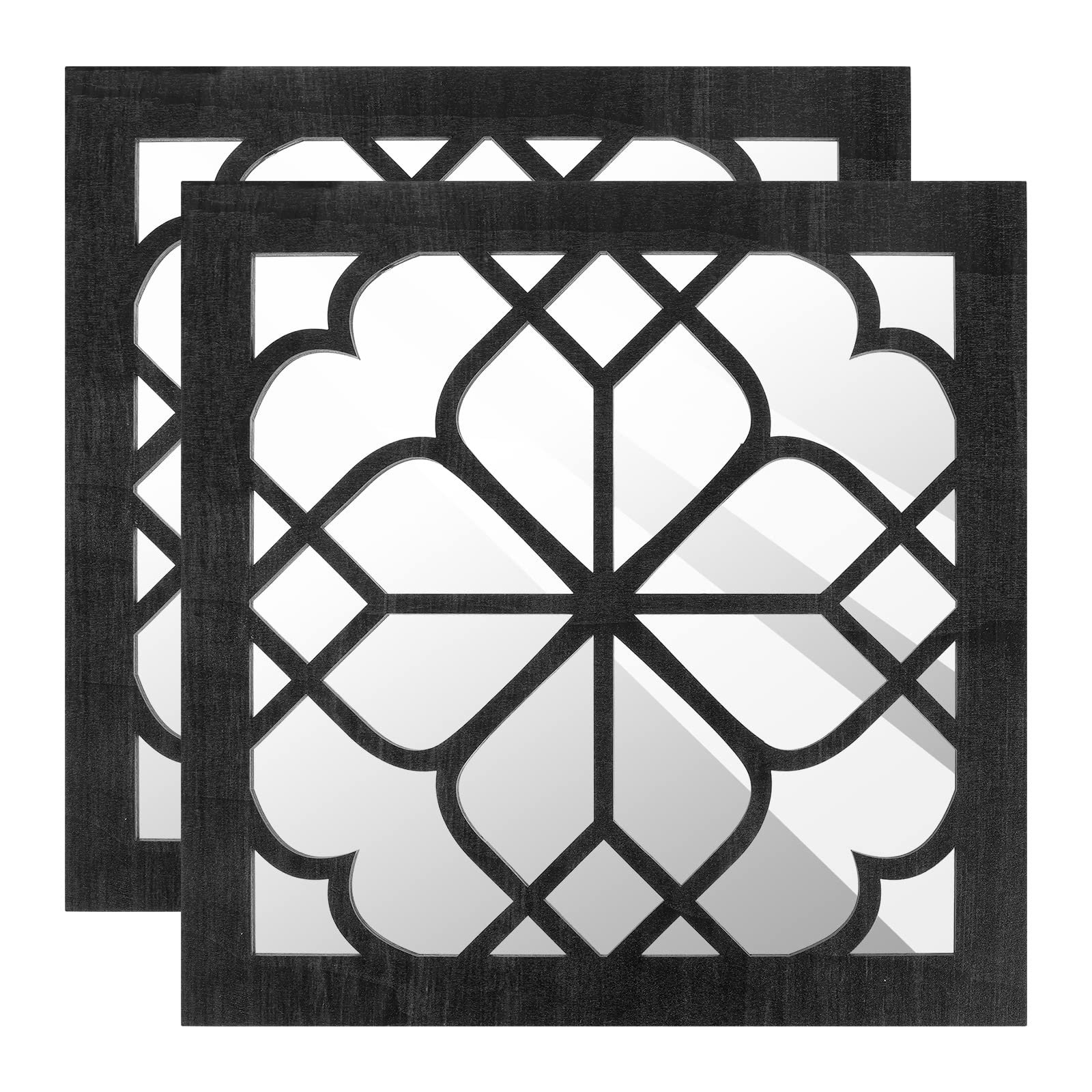 HZUIZXYO 2Pcs Square Wall Mirror Decor, 30x30cm Fashion & Vintage Wood Wall-mounted Entry Mirrors for Living Room Hallway Entryway Garden Mirrors Outdoor(Dark brown)