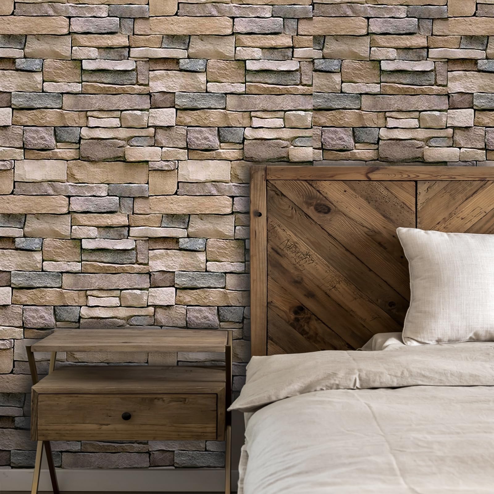 Abyssaly Carta da parati con mattoni Peel and Stick Faux Stone Brick Stick su carta da parati 45 x 1500 cm
