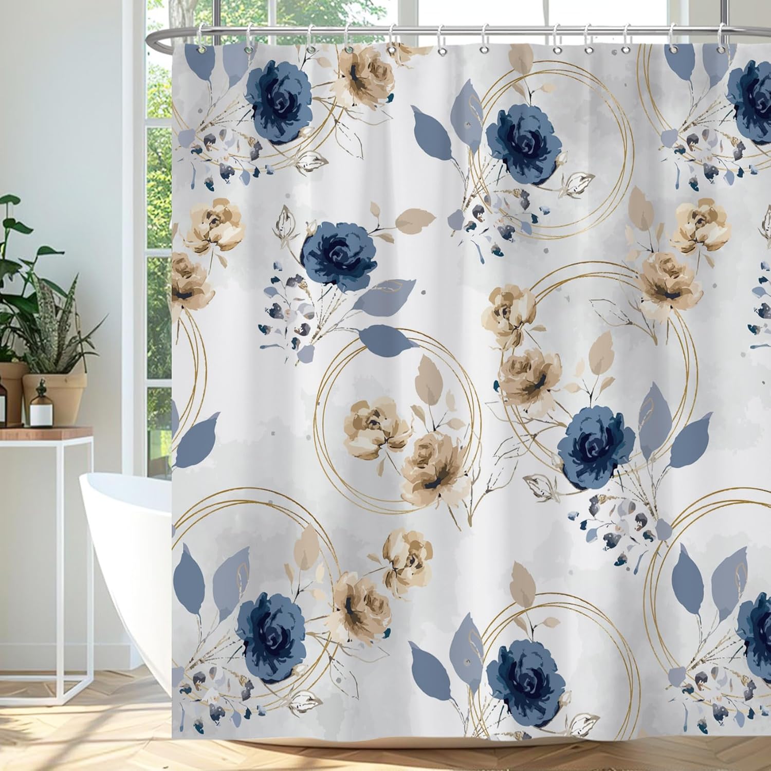 Renaiss 72x72 Inches Floral Shower Curtain Abstract Colorful Flower Botanical Leaves Bath Curtain Boho Modern Minimalism Fabric Shower Curtains for Bathroom Decor Set Waterproof with Hooks