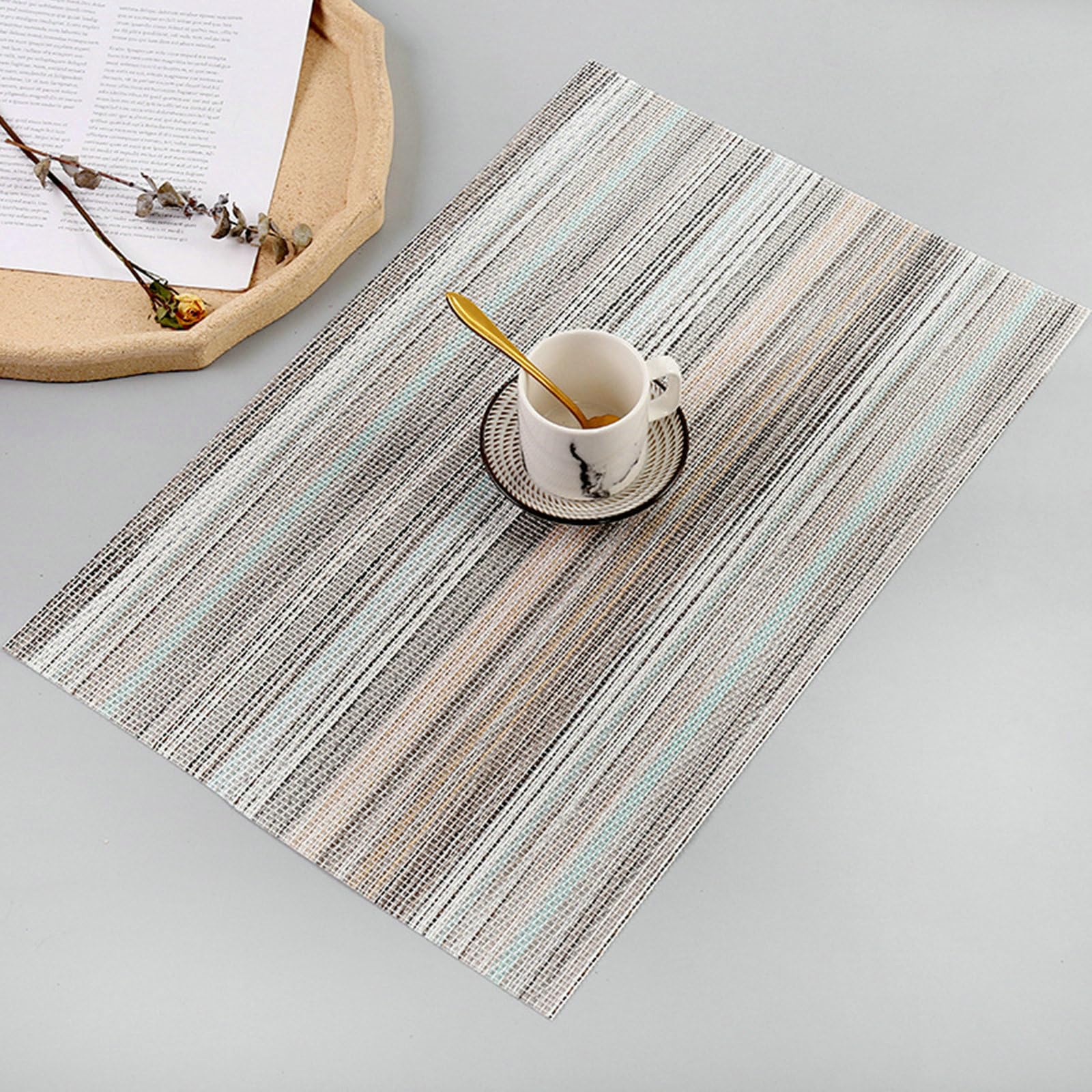 Platzsets 10er Set, Platzdeckchen 30x45CM PVC Streifen Tischset für Hause Küche Restaurant