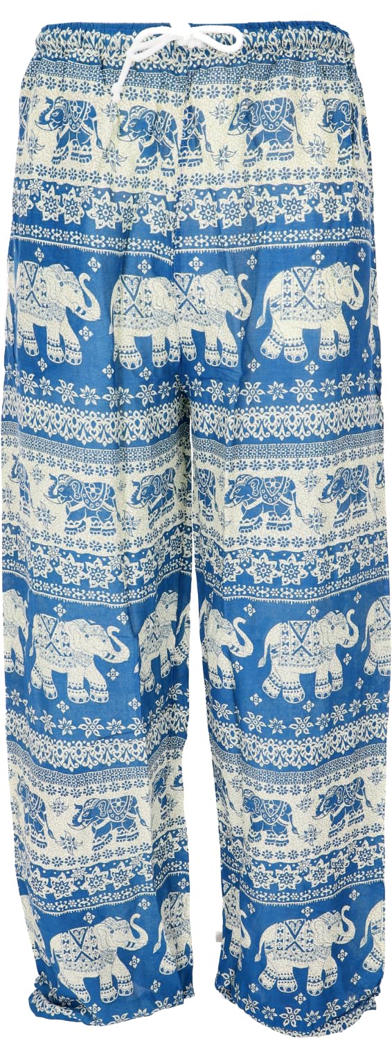 GURU SHOP Leichte Yoga Hose, Tai Chi Hose, Sommerhose mit Elefantendruck, Herren