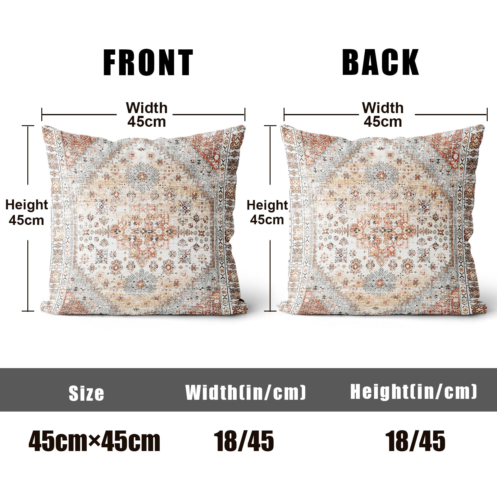 XPHZZL Pack of 2 Soft Decorative Cushion Covers 45 x 45 cm Square Throw Pillow Case Bohemian Style Pillowcases for Sofa Bedroom Outdoor Patio Garden Brown/Orange with Invisible Zipper - Image 2