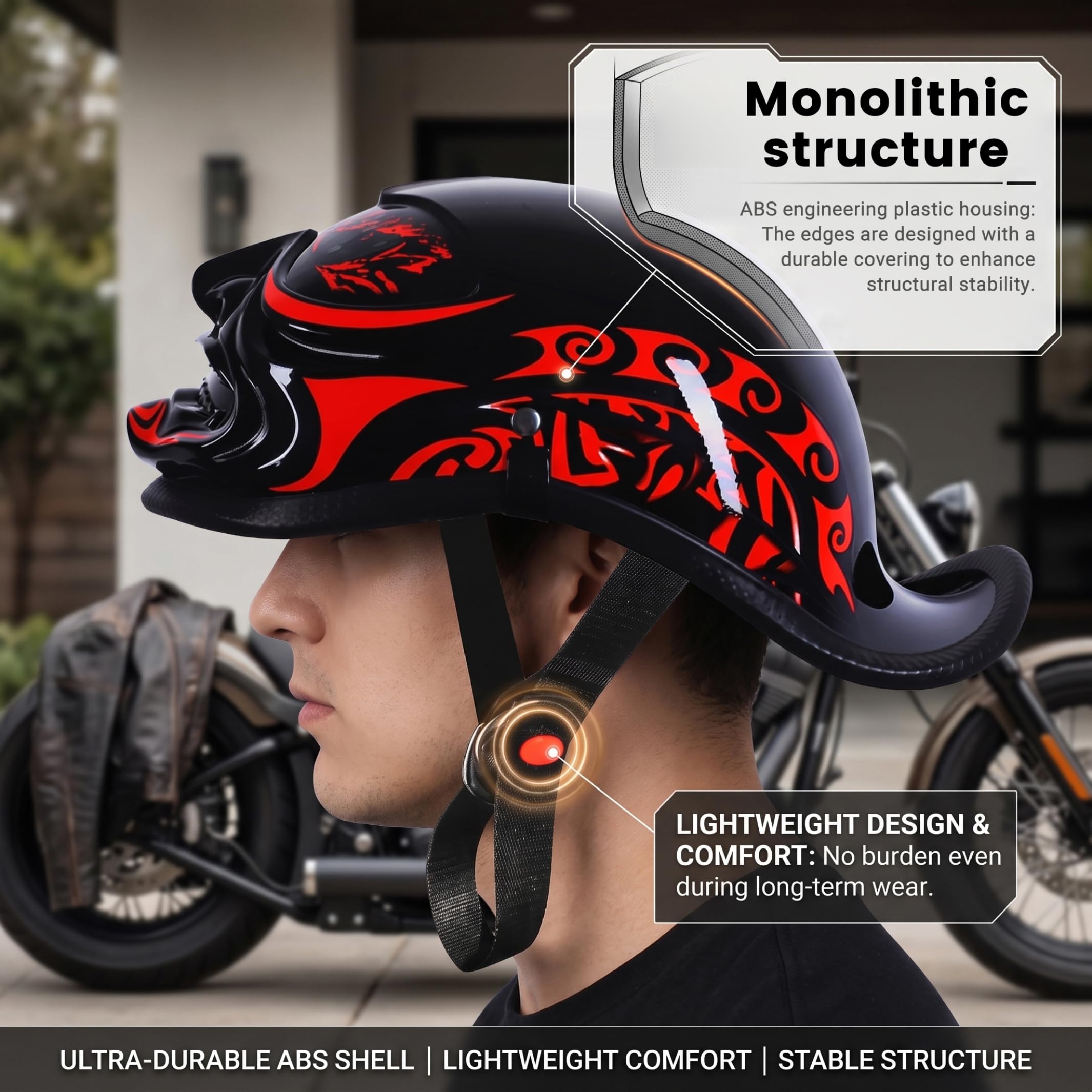 Demi-Casque de à Visage Ouvert pour Hommes et Femmes, Casque de Scooter cyclomoteur Cruiser Chopper, équipement d'équitation léger et Respirant