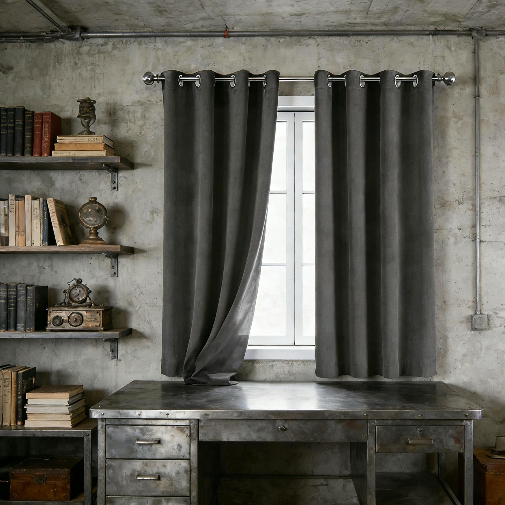 Rideau occultant thermique gris 100x250 cm à oeillets pour salon