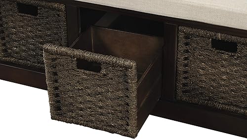 Miniatura 10 de Merax Banco de almacenamiento totalmente montado con 3 cestas extraíbles, banco de zapatos con cojín extraíble para entrada, pasillo, sala de estar