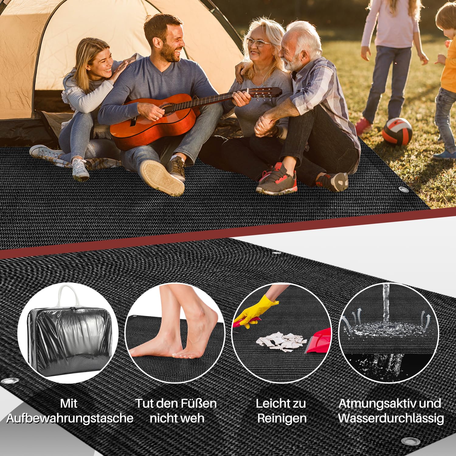 Sonnewelt Tapis d'auvent Camping Respirant Antidérapant Lavable 12 Trous 13 Piquets Sac de Transport