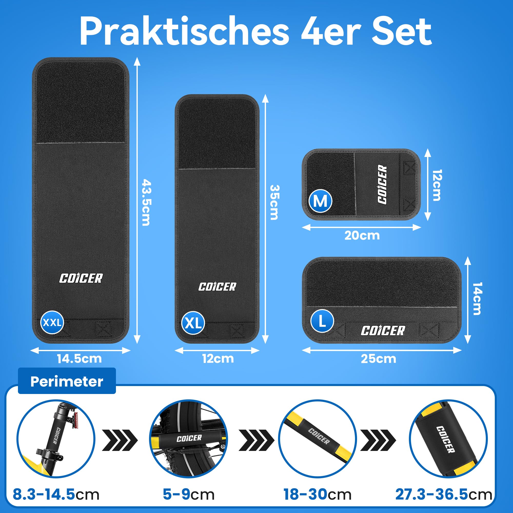 Coicer 4PCS Fahrrad Rahmenschutz und E-Bike Akku Feuerfeste Tasche XL (56x23x24.5 cm)
