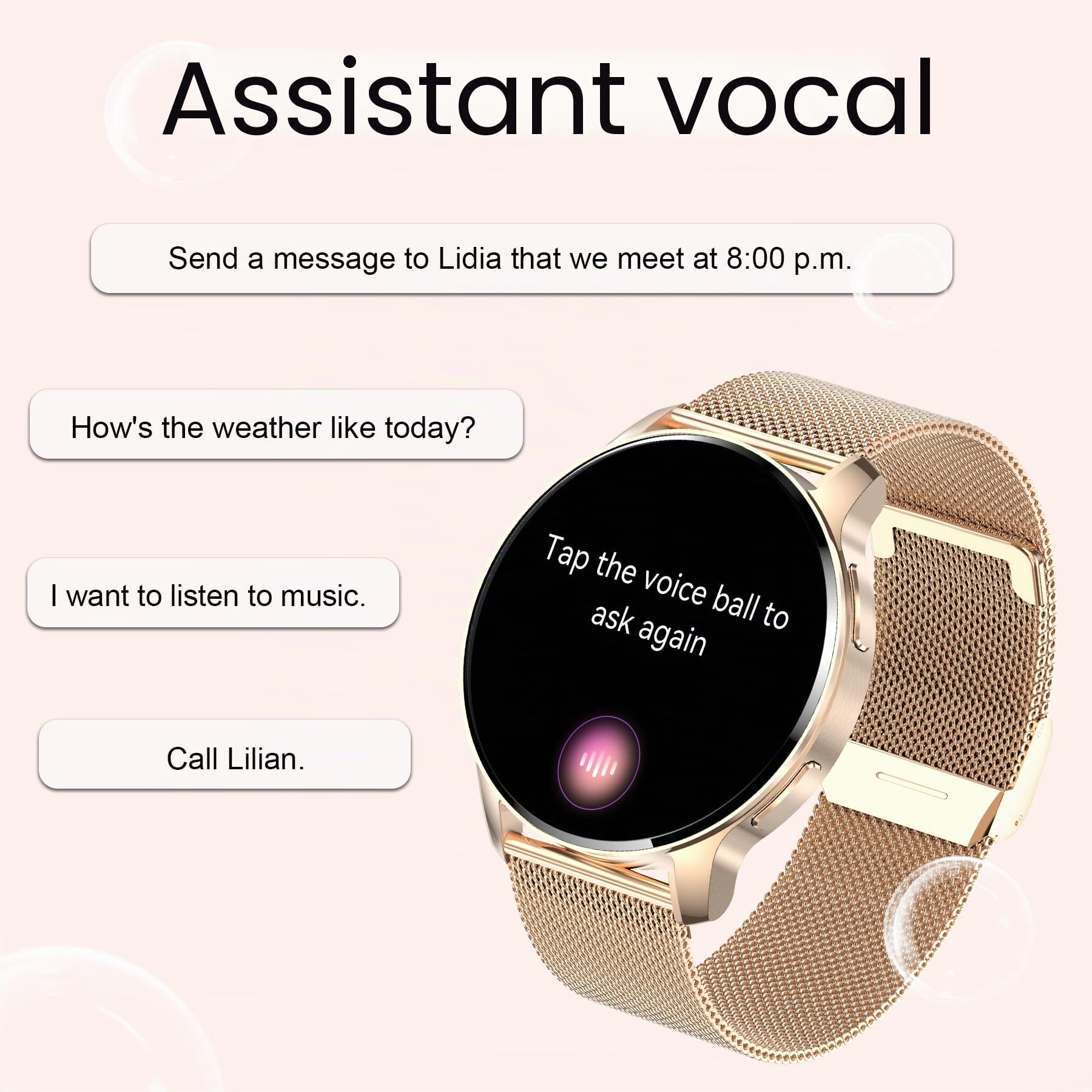 Montre Intelligente Femme avec Appel, 1,32" Smartwatch Automatique Homme, Podomètre/Moniteur Sommeil/Cardiofrequenzimetro, 20 Modes Sportif Android iOS Montre Intelligente Doré, 3 Bracelets
