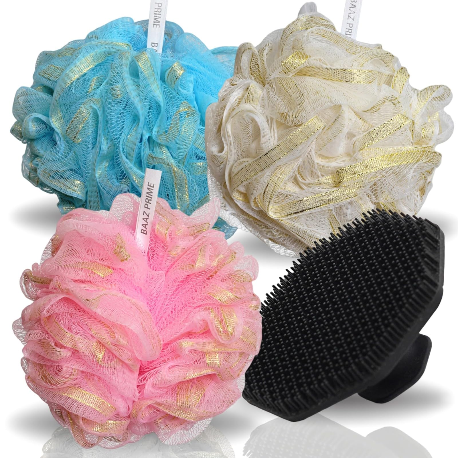 Bardzo duża gąbka Loofah – 75 g luffa prysznicowa premium dla mężczyzn i kobiet z silikonową myjką do twarzy, 3 + 1 złuszczającą gąbką prysznicową Loofa z bogatą pianą głębokie oczyszczanie
