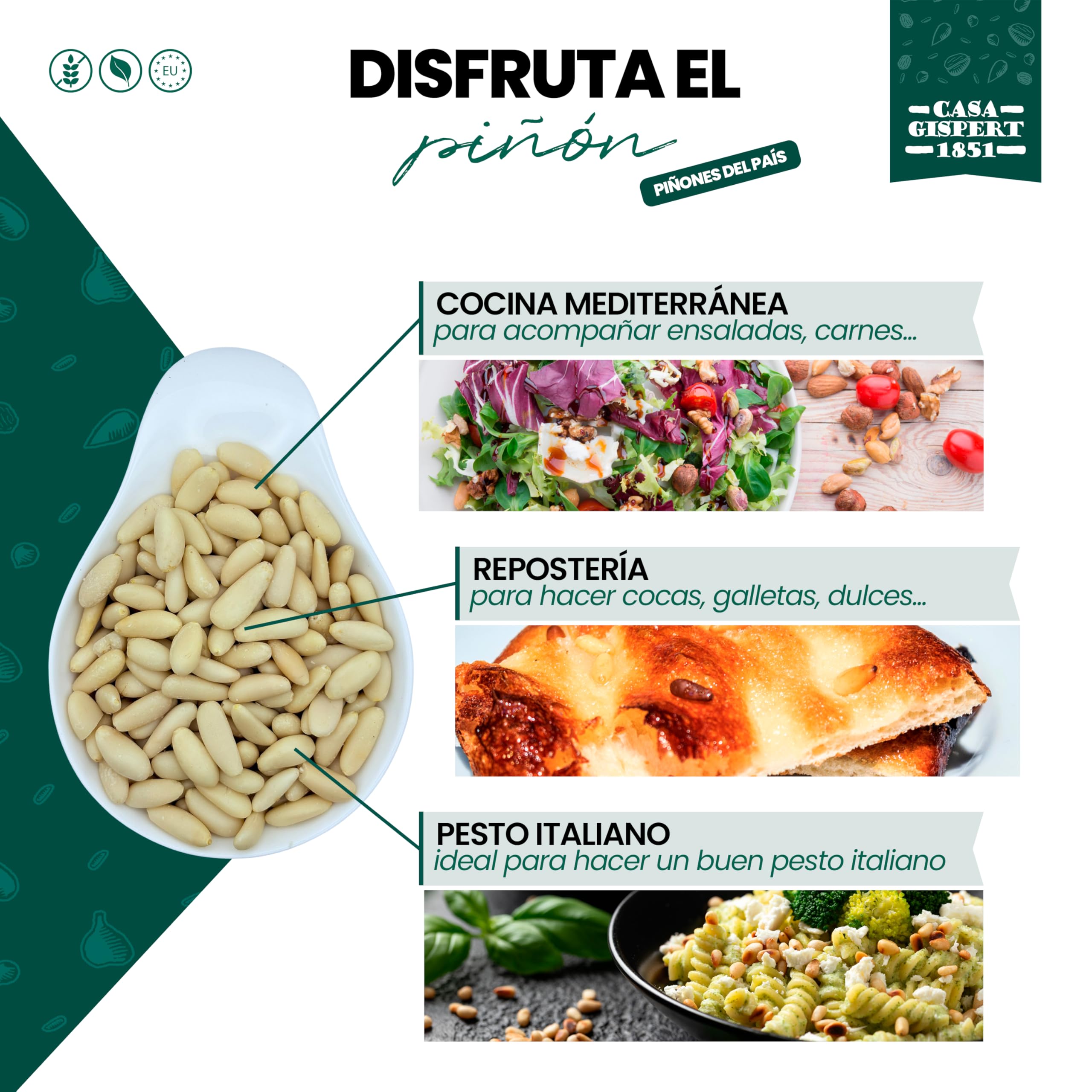Casa Gispert - Piñones del País Naturales Sin Cáscara - Piñón Mondado - Sin Gluten, Vegano - 500 gr