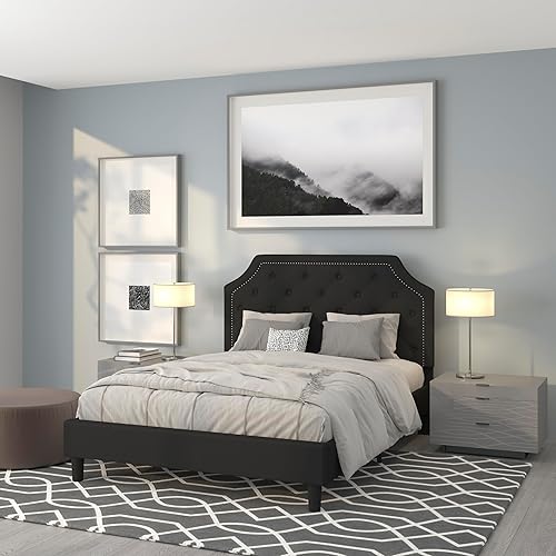 Miniatura 2 de Flash Furniture - Base de cama Brighton con tapizado de tela negra y diseño capitoné, tamaño Queen Negro