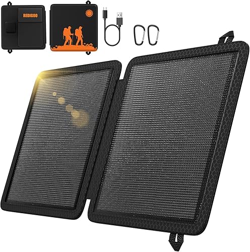 REDIGOO Cargador de panel solar portátil de 10 W, mini paneles solares con salidas USB-C compatibles con tabletas de teléfono celular, cargador