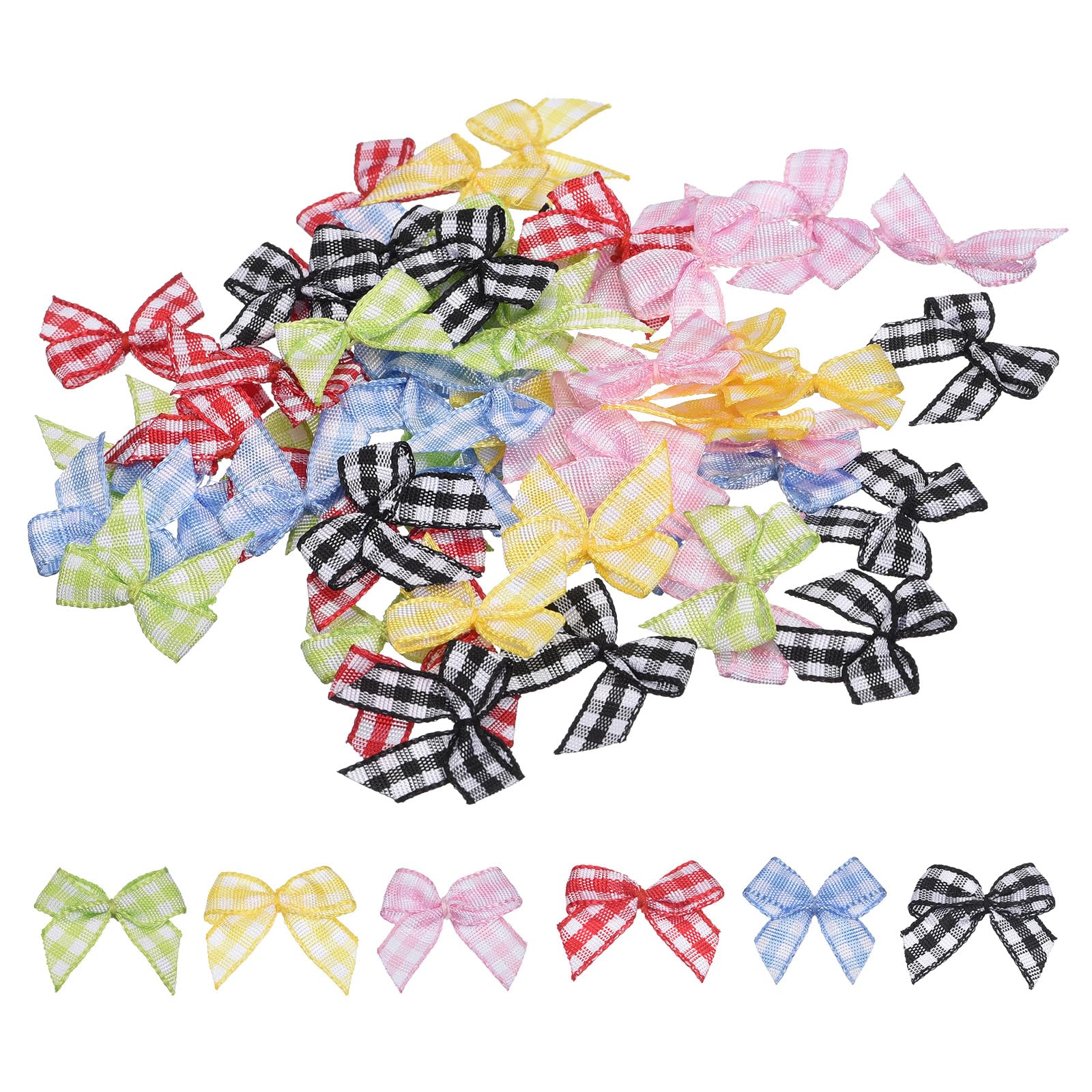 50 Fiocchi Mini In Nastro A Quadretti Rosa E Bianco Per Decorazioni Fai Da Te, Accessori Capelli, Confezioni Regalo