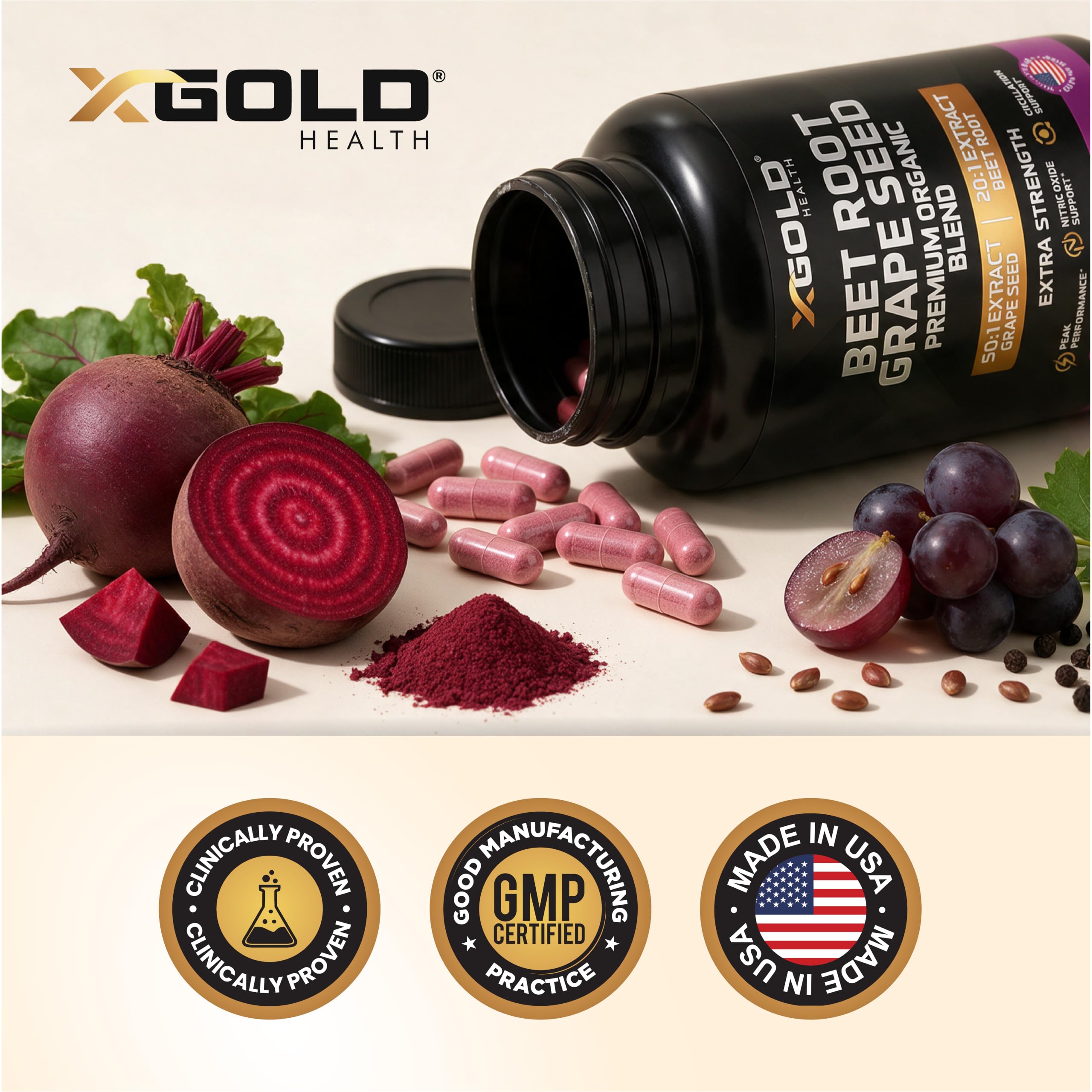 X Gold Health Organic Beet Root Capsules with Grape Seed Extract, 180 Count — Amazon image 9