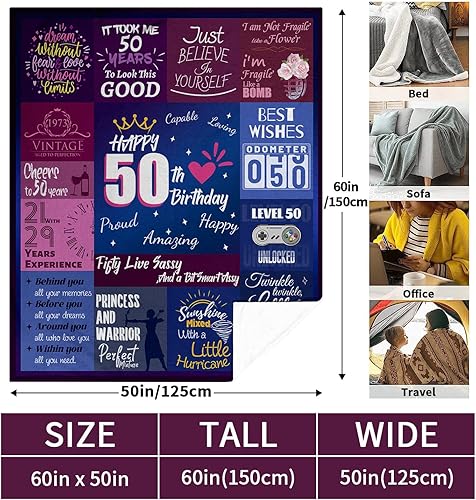 Miniatura 5 de MAUPIVAE Regalos de cumpleaños 50 para mujer, las mejores ideas de regalo de cumpleaños 50, decoraciones únicas de cumpleaños 50 para mujer, manta