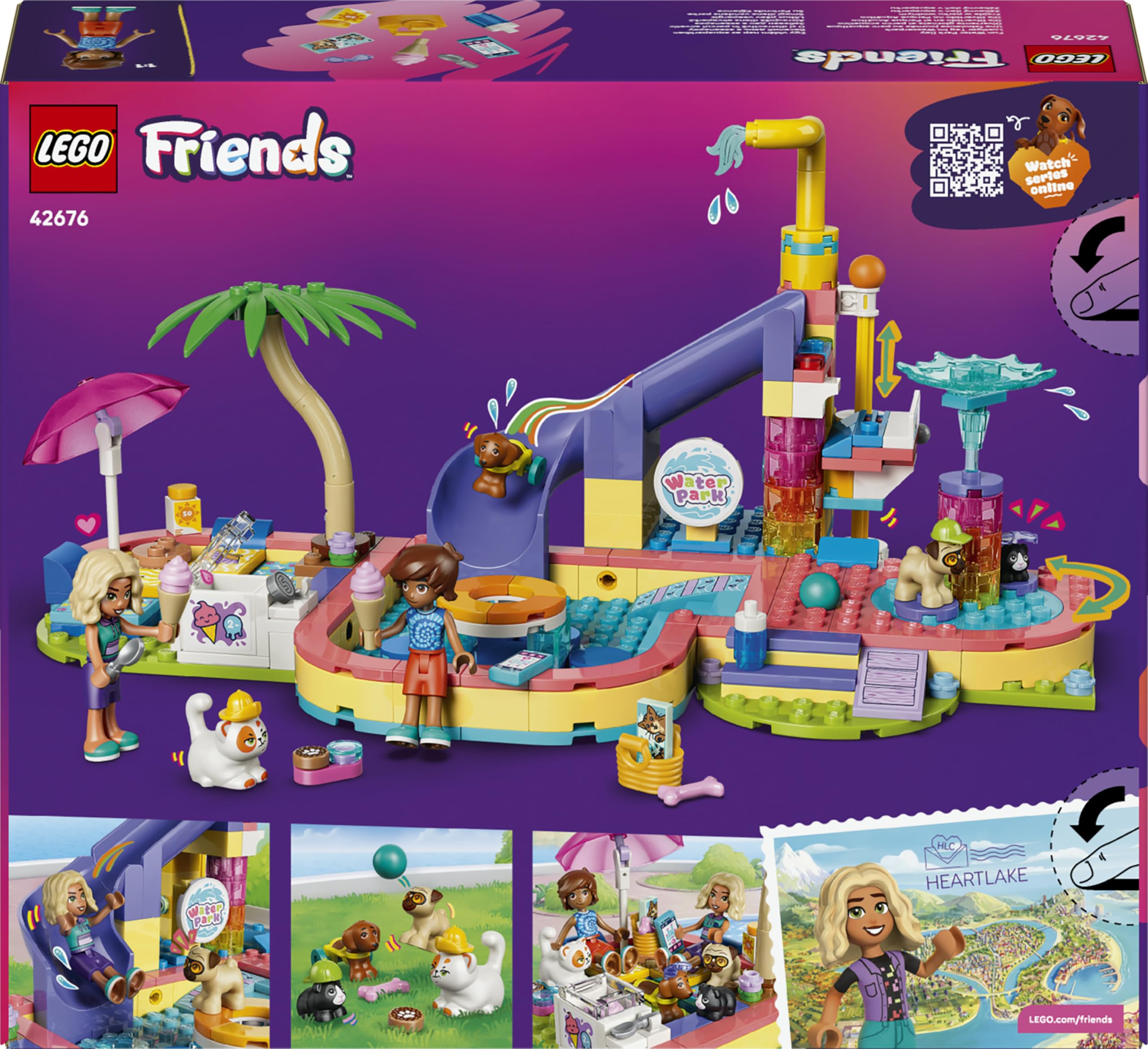 LEGO Friends Lustiger Tag im Wasserpark - Miniatur Spielset mit Rutsche, 2 Minifiguren, 4 Tierfiguren und Tierzubehör - Kinderzimmer Deko - Geschenk zum Geburtstag für Mädchen ab 6 Jahren - 42676