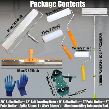 Self Leveling Cement Tool Kit,Epoxy Flooring Tool Kit,Self-Leveling Rake,Spike Shoes for Epoxy Flooring,Floor Leveling Tools,Spike Roller for Self-Leveling,23.62~55.12 inch Telescopic Pole
