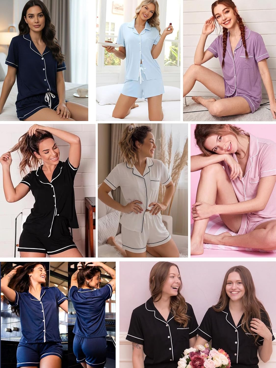 Womens Pajama Sets Short Sleeve Sleepwear Soft Button Down Nightwear Lounge Pj Set XS-XXL
