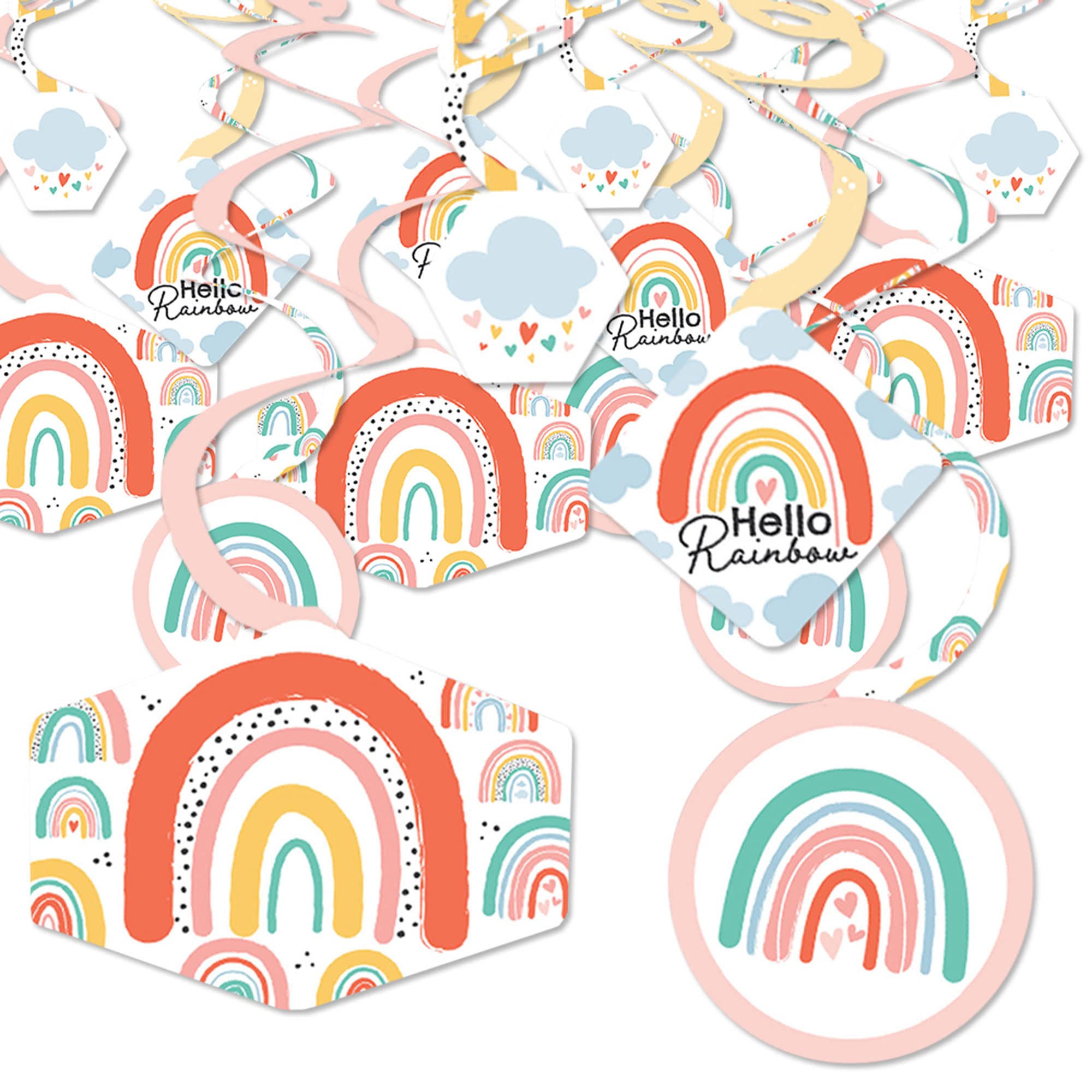 Big Dot of Happiness Hello Rainbow - Boho Baby Shower and Birthday Party Hanging Decor - Party Decoration Swirls - Set of 40