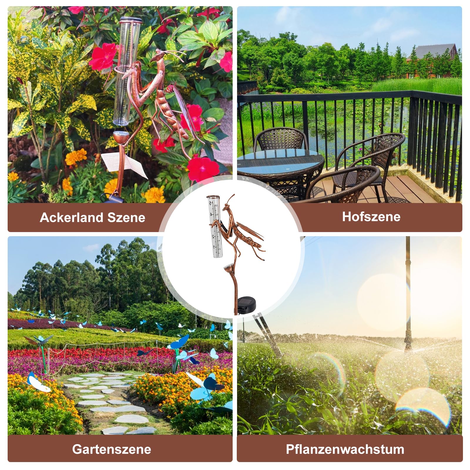 HOSPAOP Pluviomètre Solaire de Jardin avec LED et Piquet – Verre Résistant au Gel, Mesure Précise des Précipitations pour Pelouse, Terrasse, Champs, Patio, Déco Extérieure