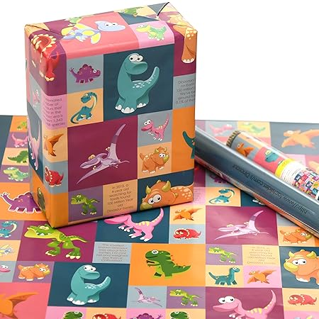 eVincE Large Matte Dinosaur Gift Wrapping Paper | 5 sheets (50 x 70 cms) | Kids Birthday Theme Party | Colorful Child Friendly Facts on Gifts for boy and girl