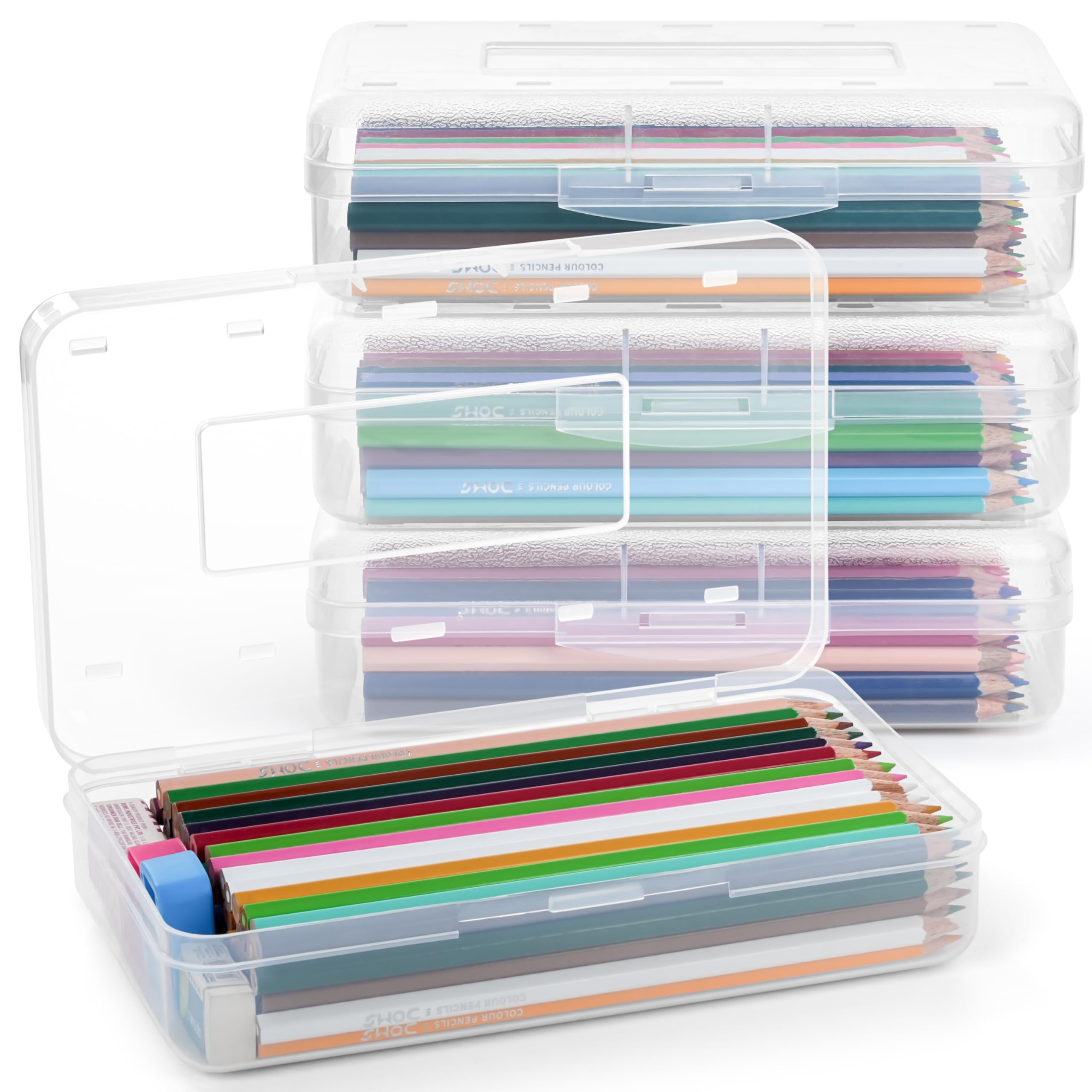Winter Shore Groe Kunststoff-Aufbewahrungsbox Stifte (4er-Pack) - Stifte  Aufbewahrung mit Schnappdeckel - Stapelbare Stifte Box Aufbewahrung fr  Schul- & Brobedarf - Fr bis zu 100 Buntstifte : Amazon.de: Brobedarf &  Schreibwaren