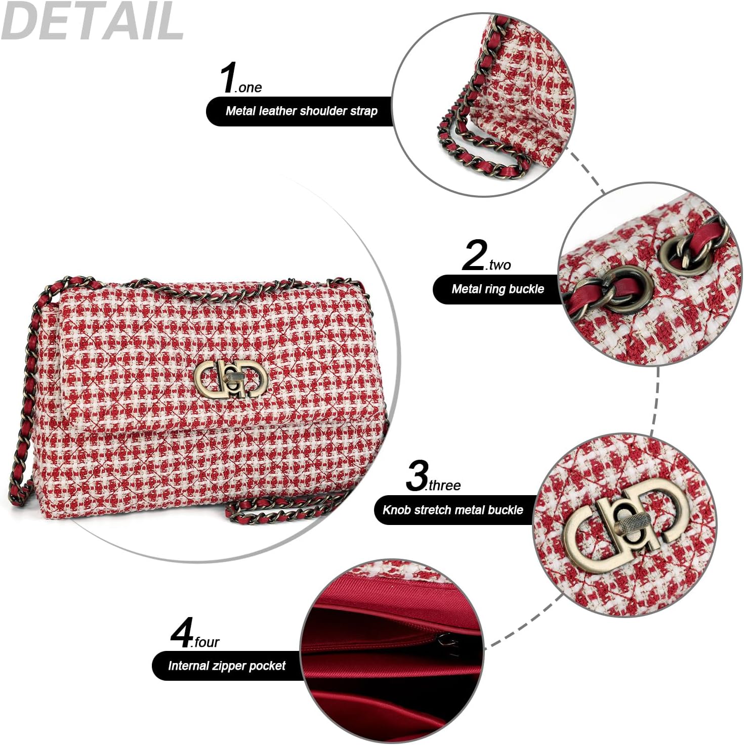 Tweed Crossbody Bag for Women,Elegant Quilted Shoulder Bag for Women,Evening Clutch for Weddings