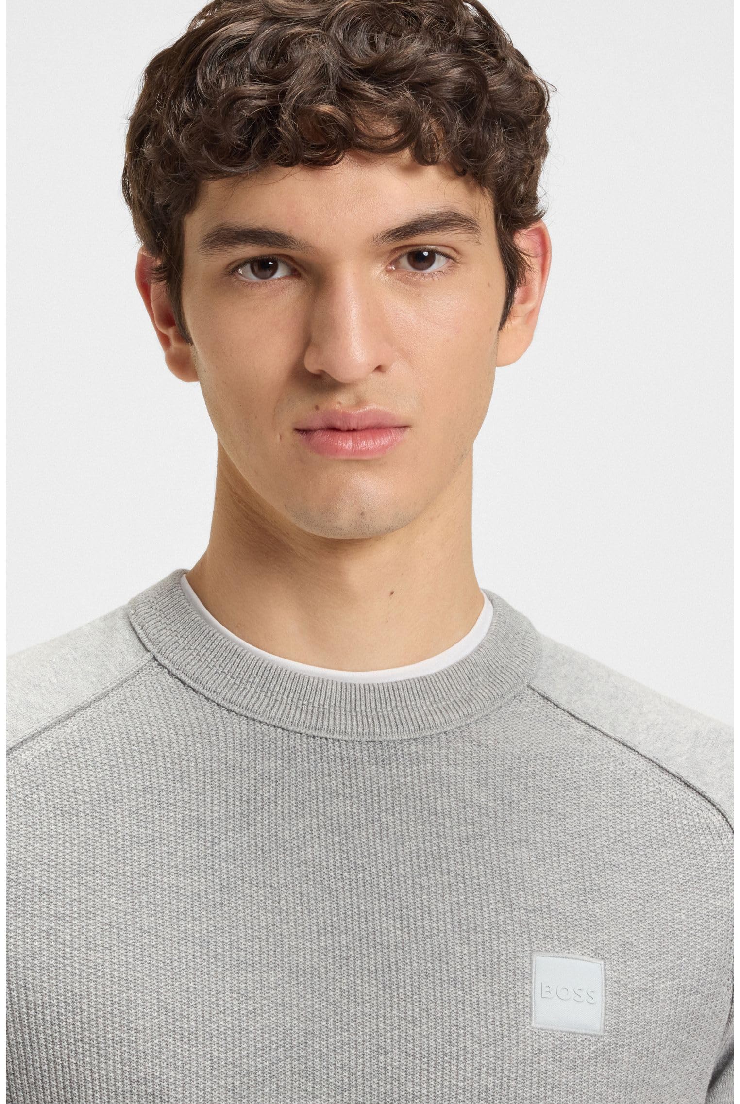 BOSS Herren Kesom Strukturierter Pullover aus Baumwolle und Kaschmir mit Web-Etikett