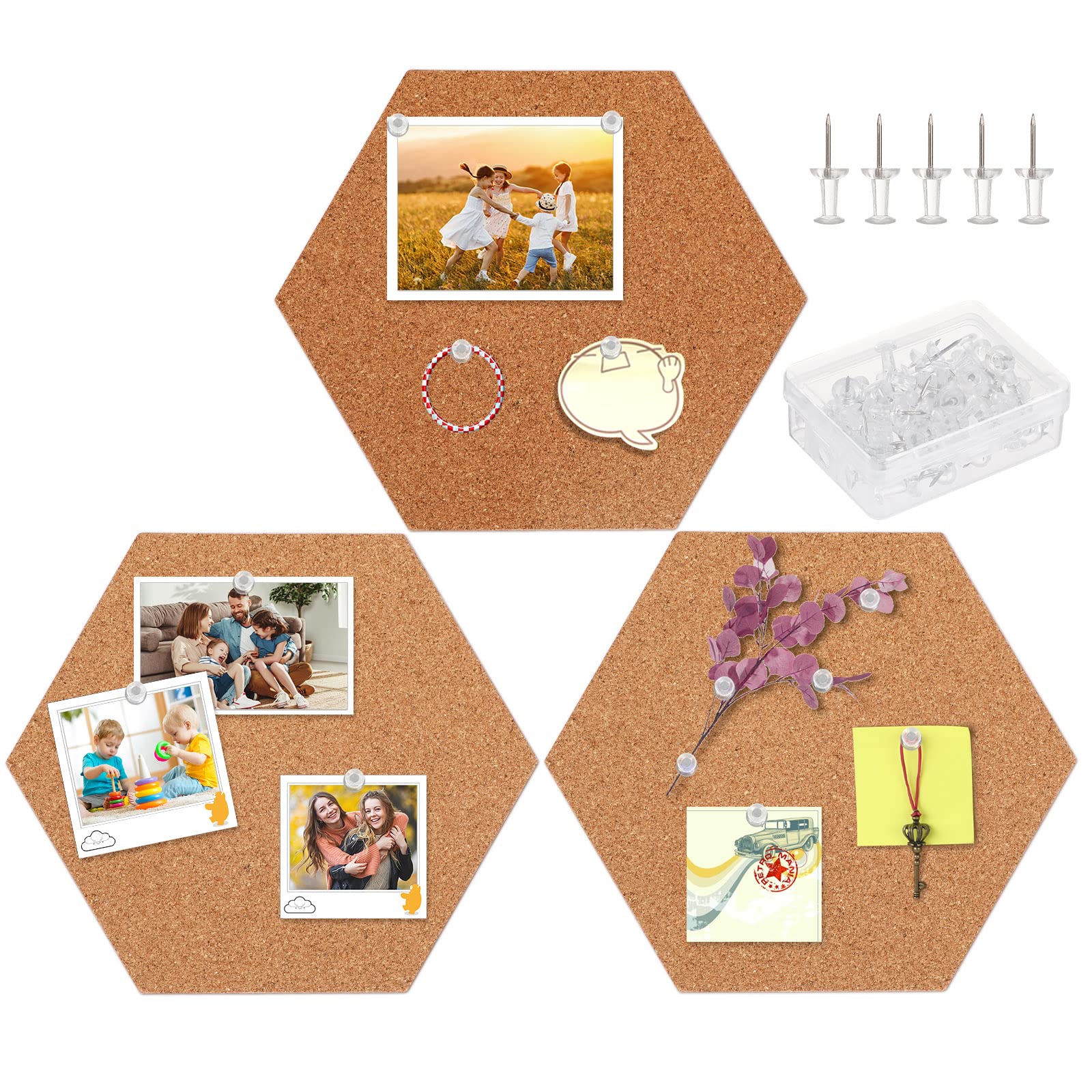 Photo 1 of ?FEBSNOW 3 Pack Hexagonal Cork Board Tiles Self-Adhesive Wall Bulletins