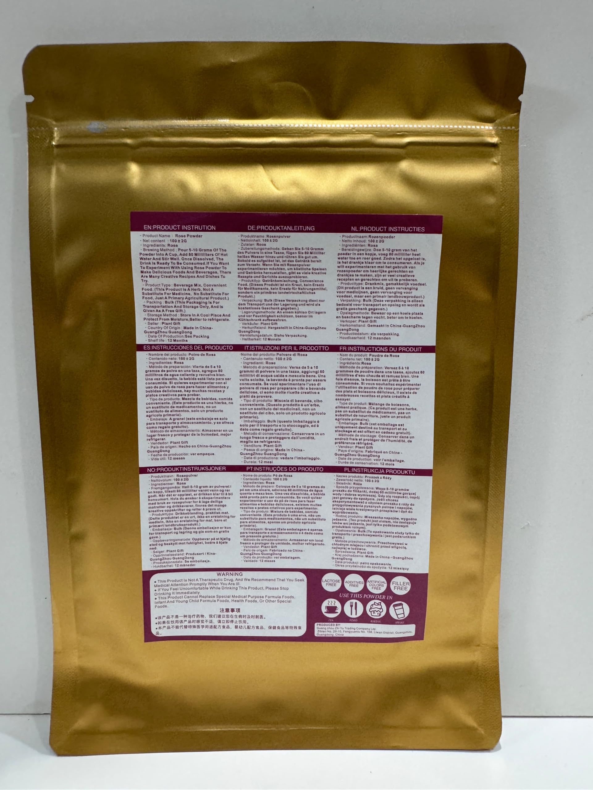Plant Gift 100% Pure Rose Powder 玫瑰粉 Rosa natural, ideal para bebidas, batidos, yogur, horneado, galletas, pasteles y bebidas, 100g / 3.25oz