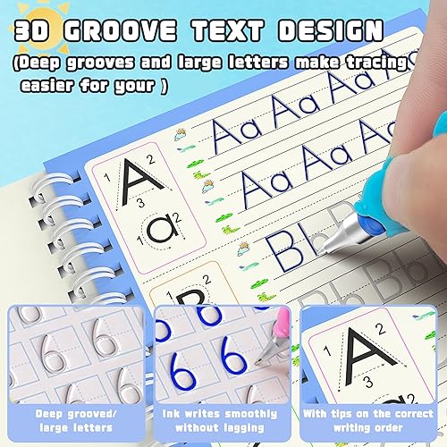 Miniatura 3 de Práctica de escritura ranurada mágica para niños, ranurada – 4 cuadernos mágicos para niños, práctica de escritura a mano ranurada para niños de 5 a