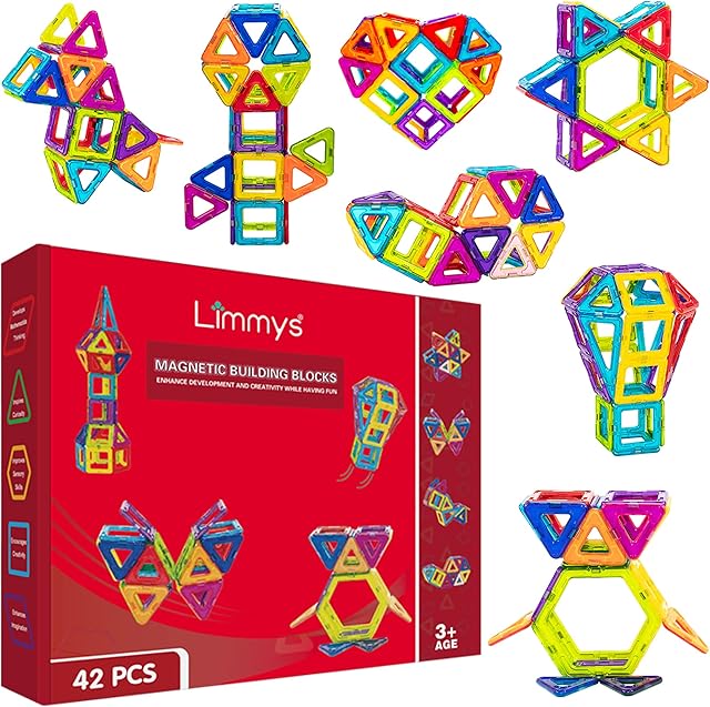 Limmys Magnetic Building Blocks  Unique Construction Toys for Boys and Girls  STEM Educational Toy  Includes 42 Pieces, Idea Booklet