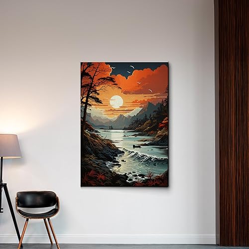 Miniatura 4 de Sun Minimalist Landscape, Trees Forest Scenic, Blue & Green Nature Wall Art, Canvas Prints, Wall Decor