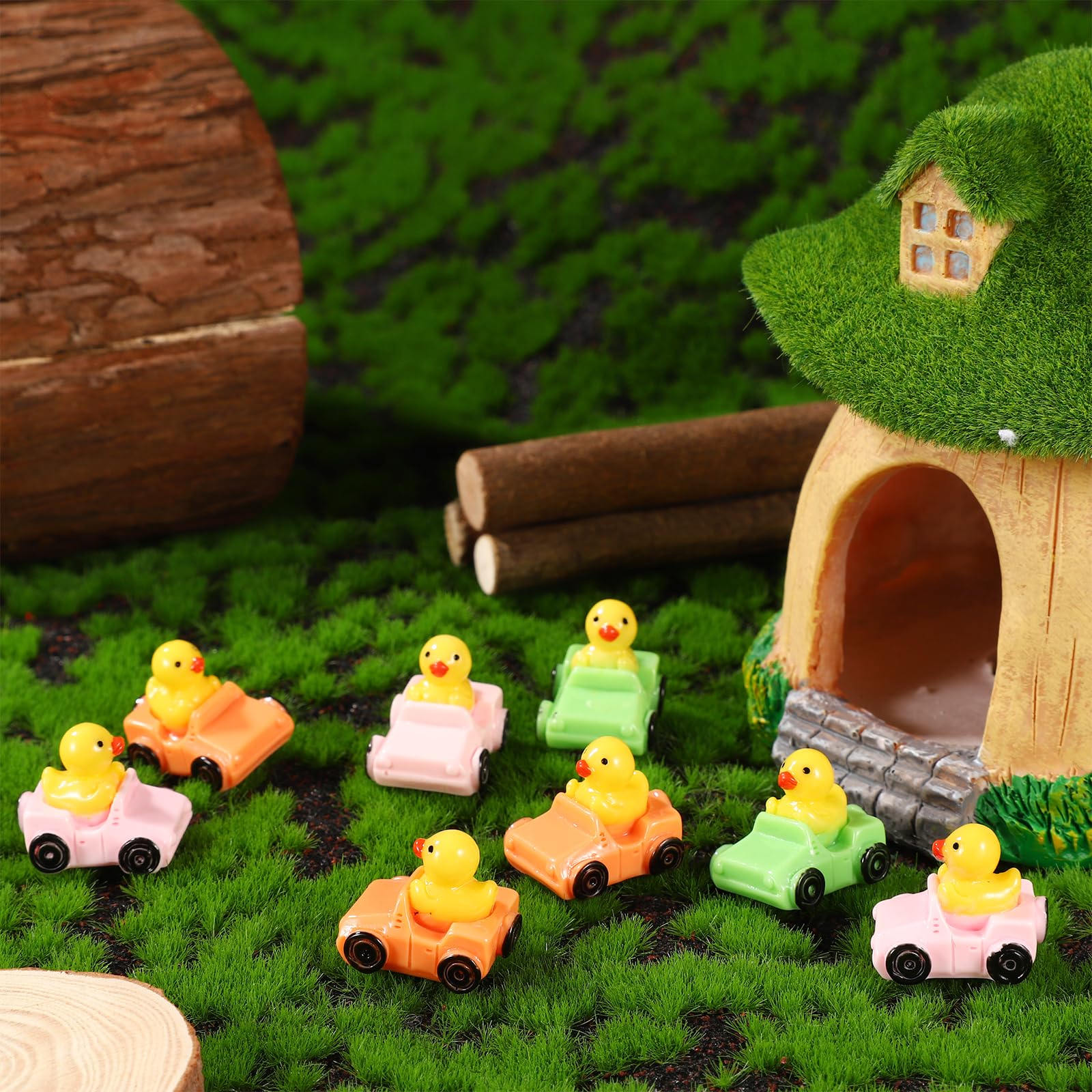 Tinoaly 36pcs Multicolor (Pink, Orange, Green) Resin Miniature Ducks in a Jeep Figurines, Small Animal-Themed Mini Car & Garden Decor (011) - Image 3