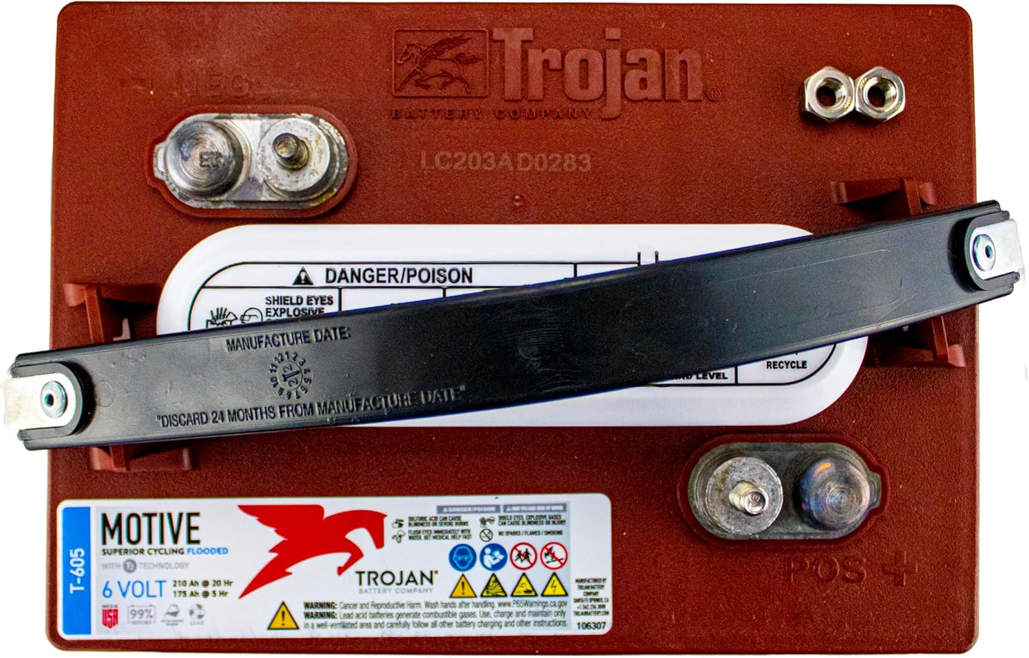 Trojan T-605 6V Deep-Cycle Flooded Battery, 210Ah, Golf Cart, Renewable Energy, Floor Scrubber, Industrial Use (Pack of 12)