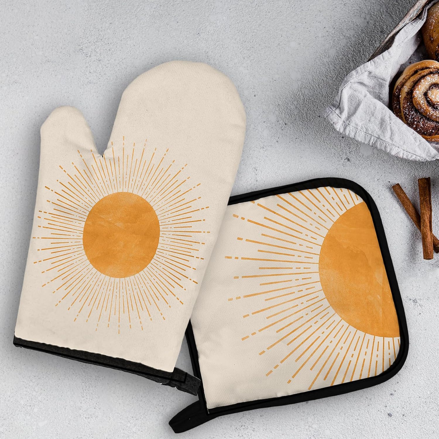 OHSUL Boho Oven Mitts and Pot Holders Sets, Boho Kitchen Decor, Boho Gifts Kitchen Accessories, Boho Abstract Sun Sunshine Heat Resistant Oven Gloves Hot Pads for Kitchen Cooking Baking Grilling