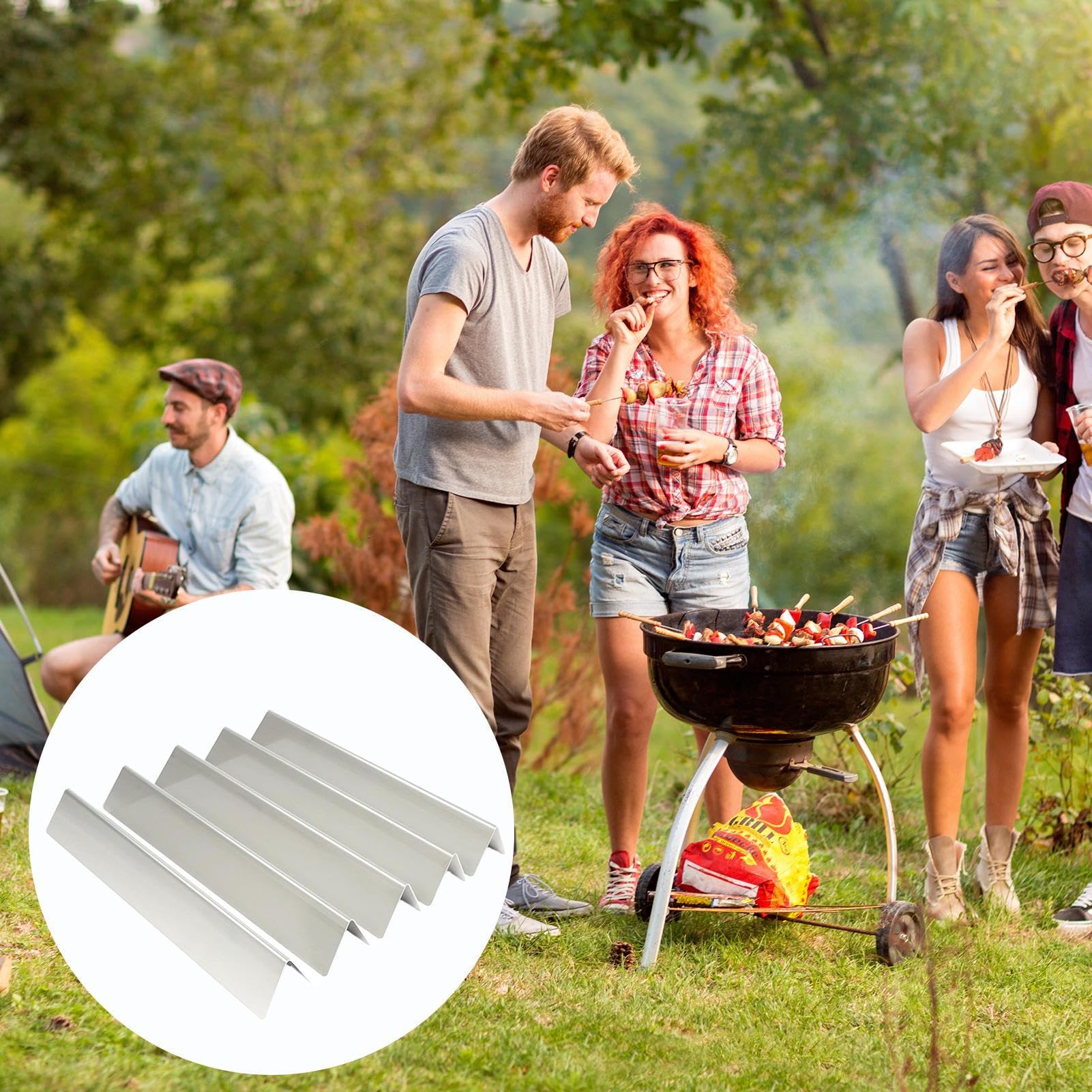 Barre aromatizzanti in acciaio inox - Vassoi per grigliate ad alta temperatura per cucinare all'aperto, strumento per aromaterapia, scudo vaporizzante e kit diffusore di calore per una perfetta rosol