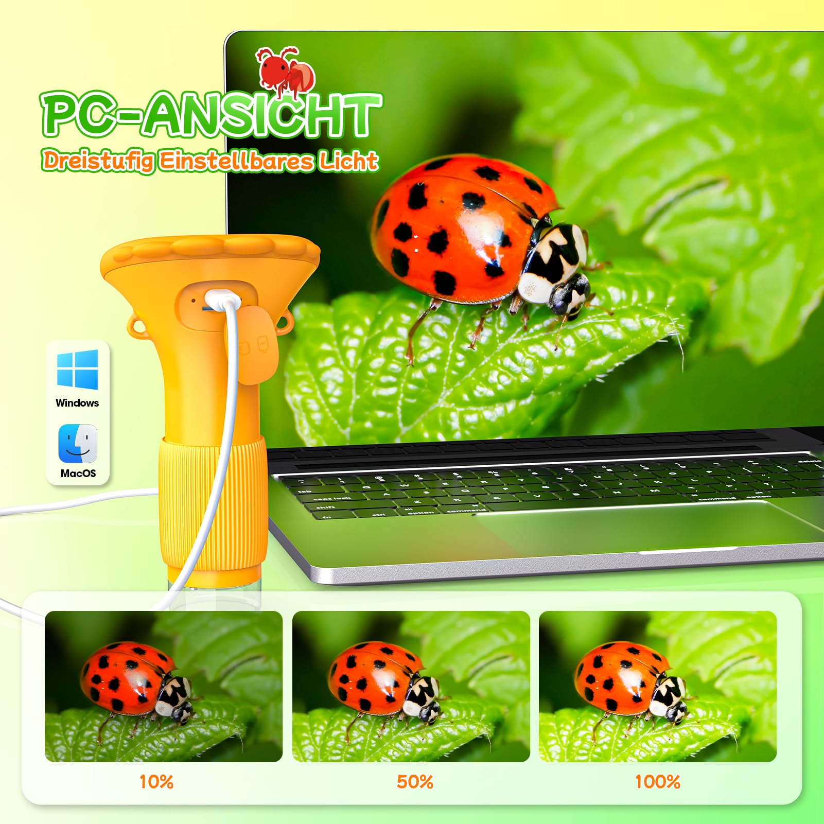GeschenPark Handheld Kinder Mikroskop Outdoor Entdeckungs Set - 1000x Vergrößerung, 2" HD Display - mit Lernhandbuch & Zubehör - Spielzeug ab 3-12 Jahre Jungen Mädchen - Geschenk für Kinder