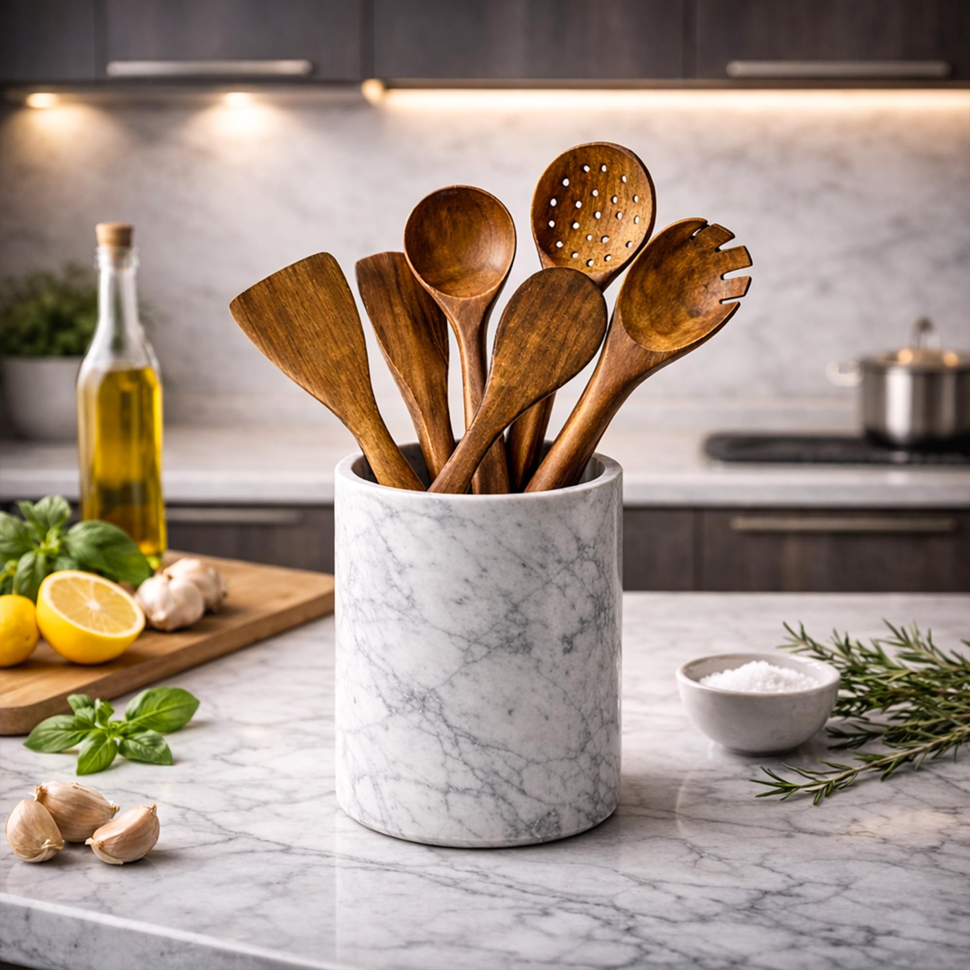 Kochutensilien-Set aus Holz – Löffel und Spatel aus natürlichem Holz für antihaftbeschichtetes Kochgeschirr, hitzebeständige Küchenhelfer (6er-Set) Weihnachten, Neujahr, Erntedankfest