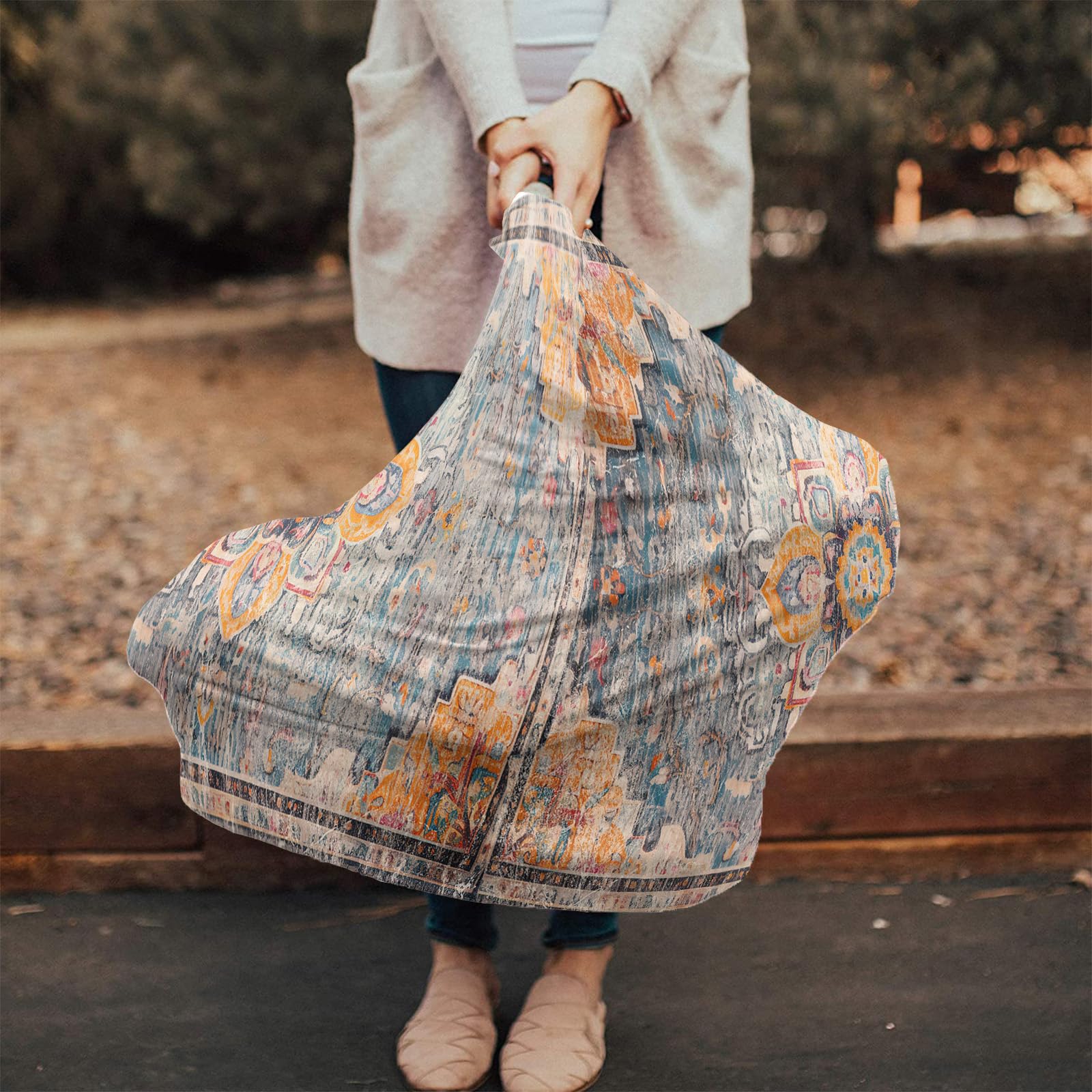 Nursing Cover for Breastfeeding Scarf, Oriental Vintage Flower Textured Baby Car Covers Super Soft Multi Use for Canopy Shopping Cart Cover Blanket Stroller Cover