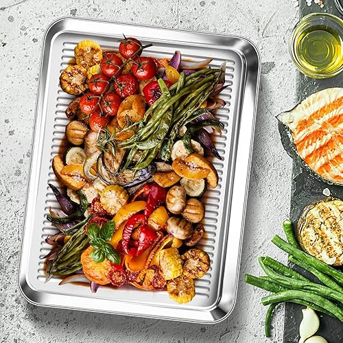 Miniatura 7 de TeamFar Juego de bandeja para hornear y estante de enfriamiento, bandeja para hornear de acero inoxidable de 16 x 12 x 1 pulgadas con rejilla para