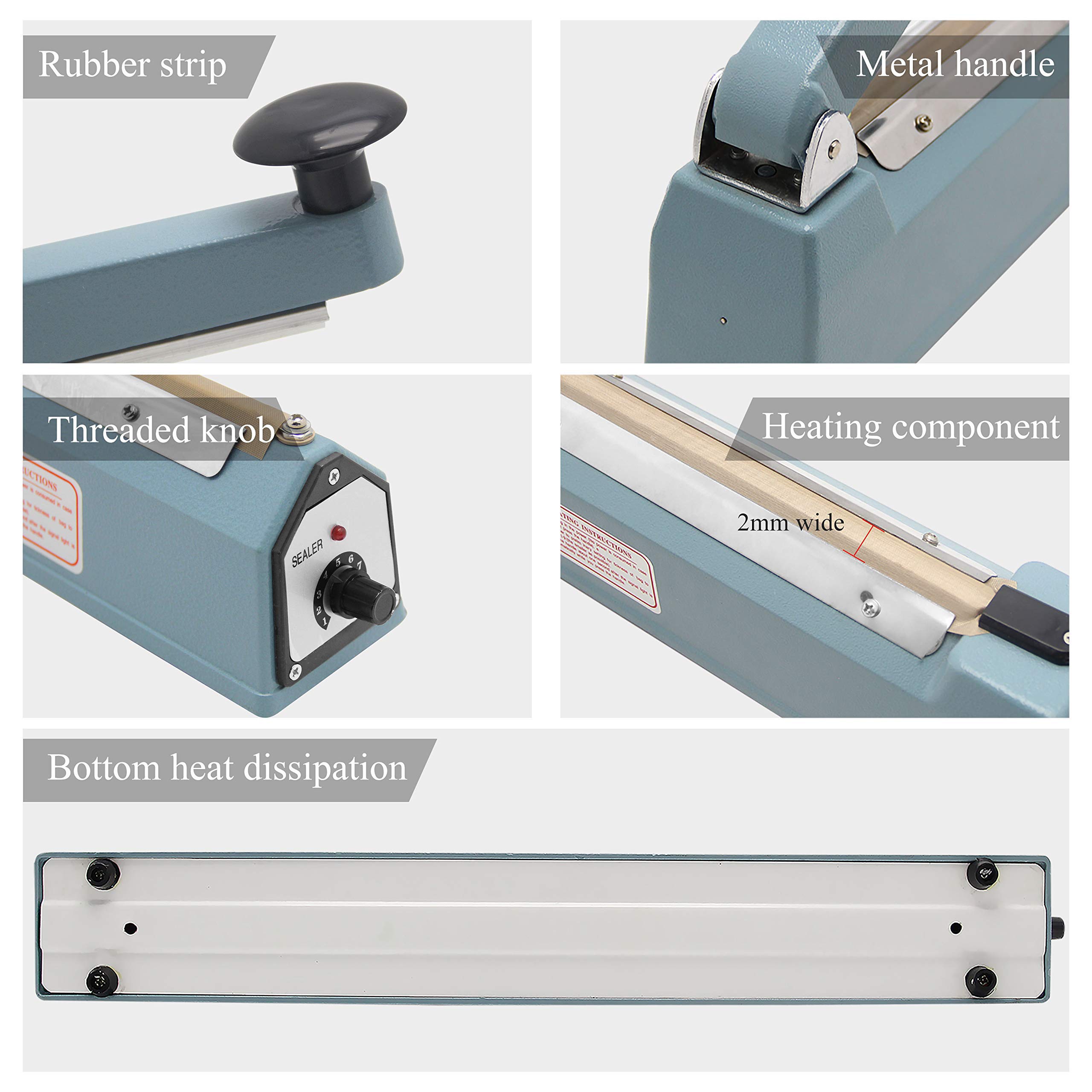 Hanchen Selladora de Bolsas de Plástico 200mm Sellador Térmico Profesional 310W para Bolsas de Polietileno/de Papel de Aluminio/de Papel Kraft (200mm)