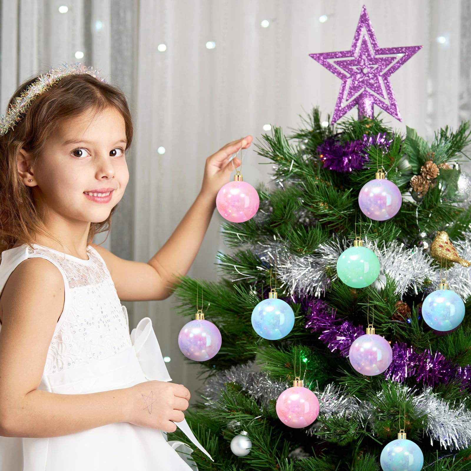 Civaner 24 bolas de árbol de Navidad pastel, adornos de bolas de Navidad, bolas de Navidad inastillables, adornos colgantes para árbol de Navidad, adornos colgantes para árbol de Navidad, decoración