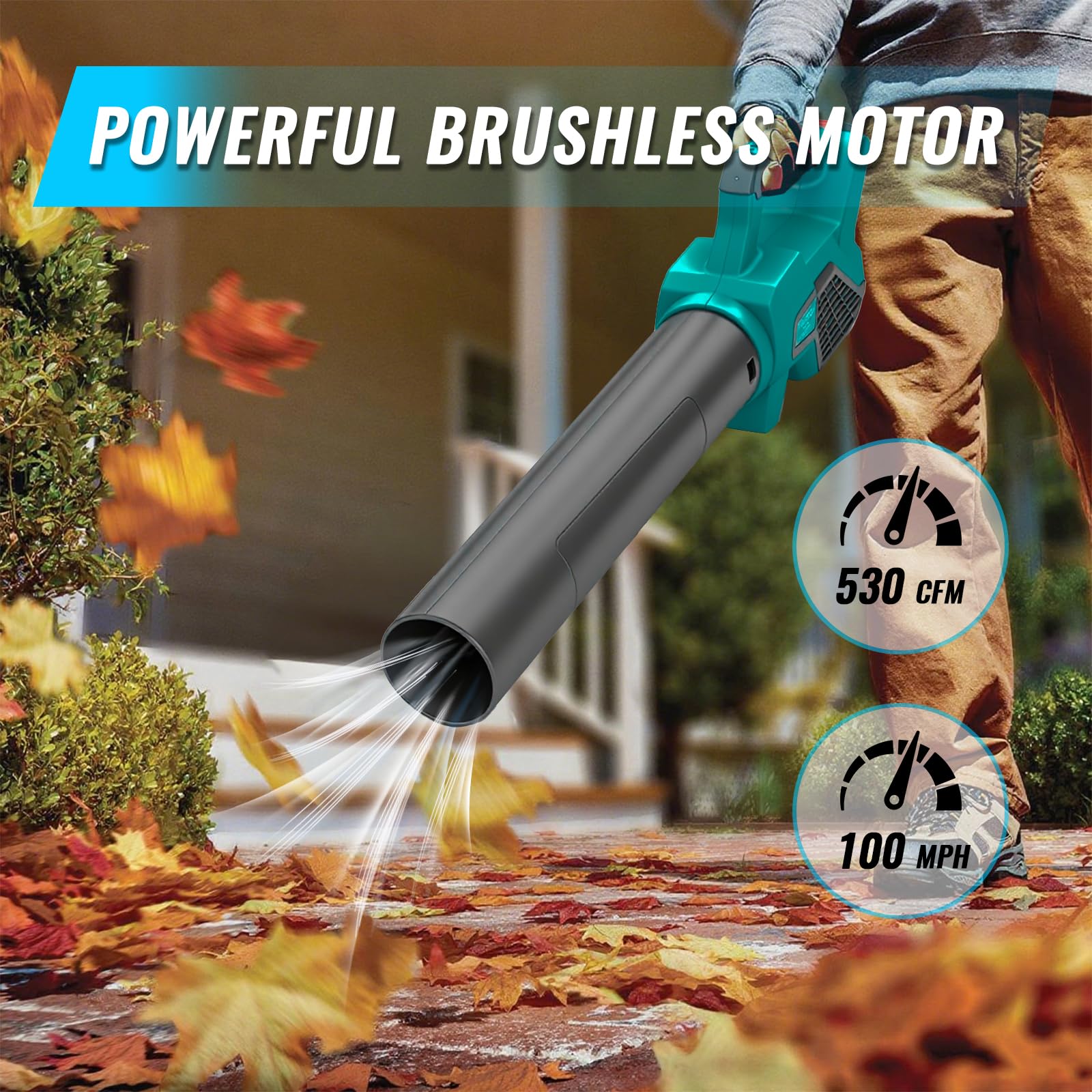 Soplador de hojas inalámbrico para Makita, 2 unidades de batería de 5500 mAh, 530 CFM, sin escobillas, para el cuidado del césped, burbujas, limpieza de terrazas y garajes