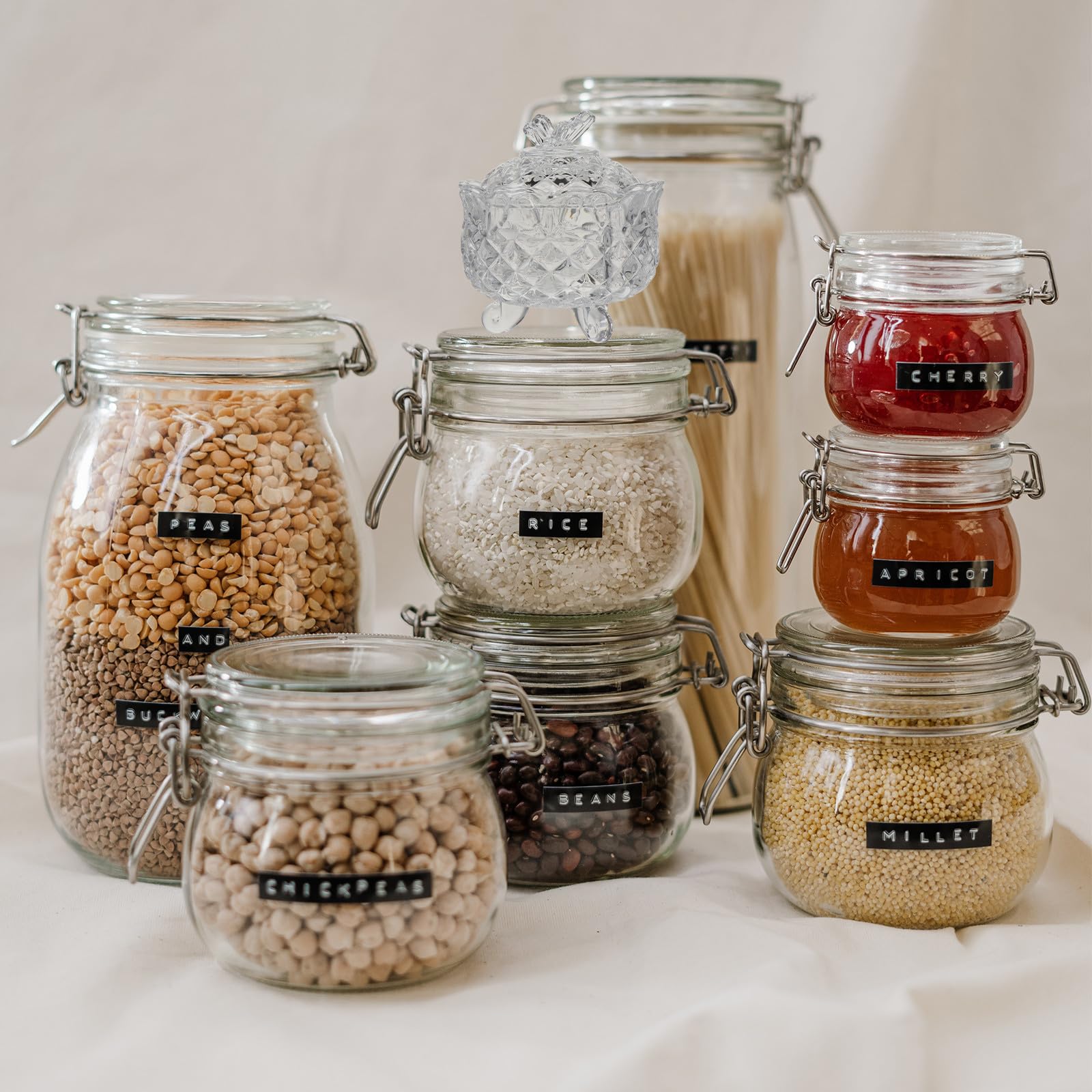 SHOWERORO Tarro de Cristal Transparente Práctico y Elegante Tapa en Forma de 2 Piezas para Almacenar Dulces Adecuado para Frutos Secos y Snacks en Cocina