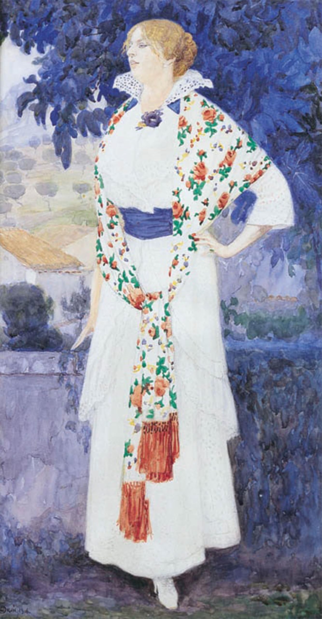 SERENDIPITP Abstract Painting Mural Print Picture Wall Decor Painting Portrait of Artist's Wife Zofia by Edward Okun Vintage Wall Artwork for Home Decor 60x90cm